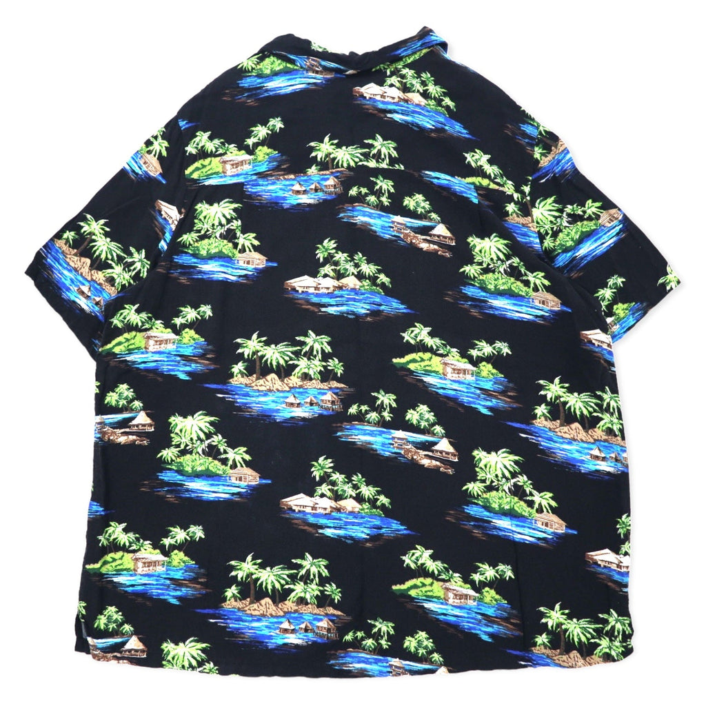 Camicia hawaiana KING SIZE con colletto aperto 2XL nera in rayon fantasia, taglia grande da spiaggia