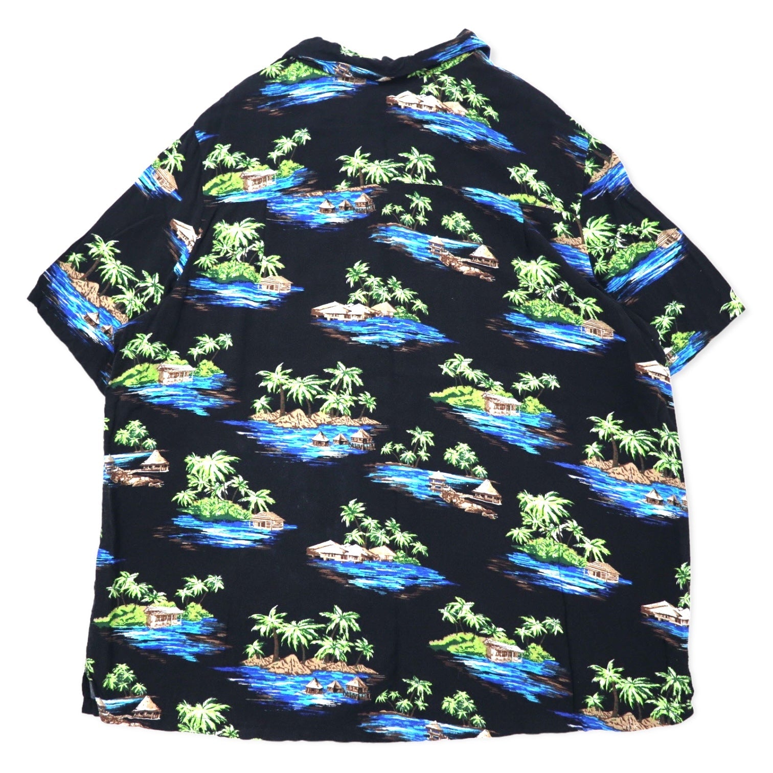 Camicia hawaiana KING SIZE con colletto aperto 2XL nera in rayon fantasia, taglia grande da spiaggia
