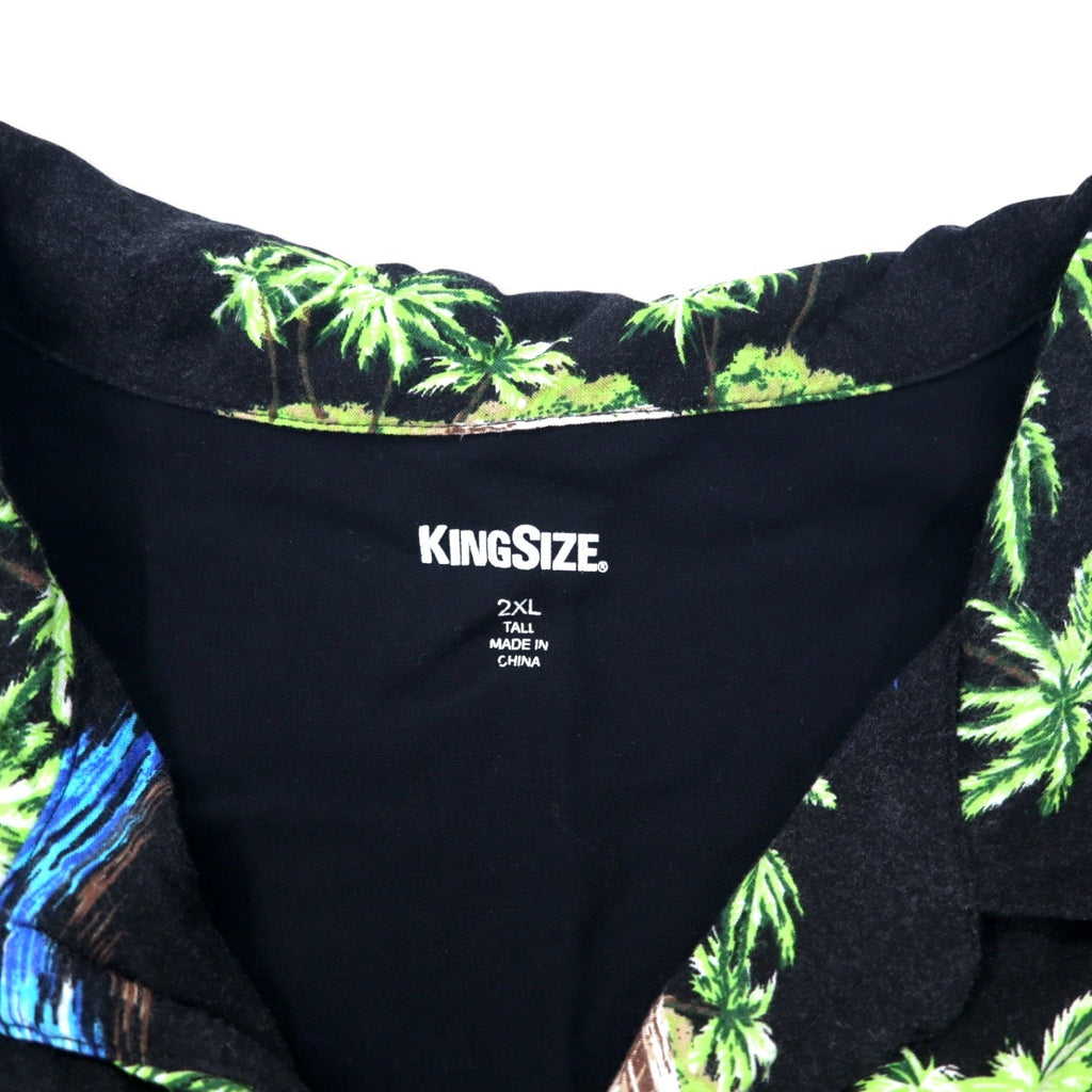 Camicia hawaiana KING SIZE con colletto aperto 2XL nera in rayon fantasia, taglia grande da spiaggia