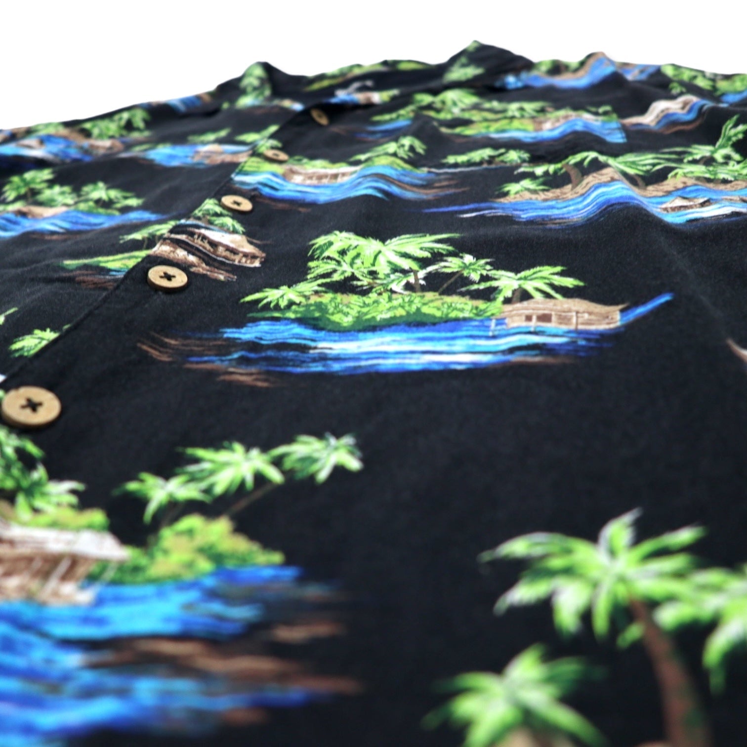 Camicia hawaiana KING SIZE con colletto aperto 2XL nera in rayon fantasia, taglia grande da spiaggia