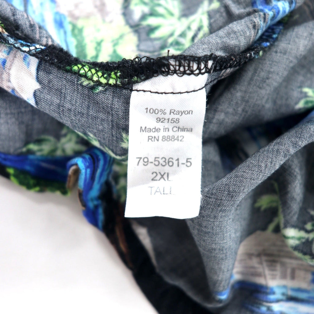 Camicia hawaiana KING SIZE con colletto aperto 2XL nera in rayon fantasia, taglia grande da spiaggia