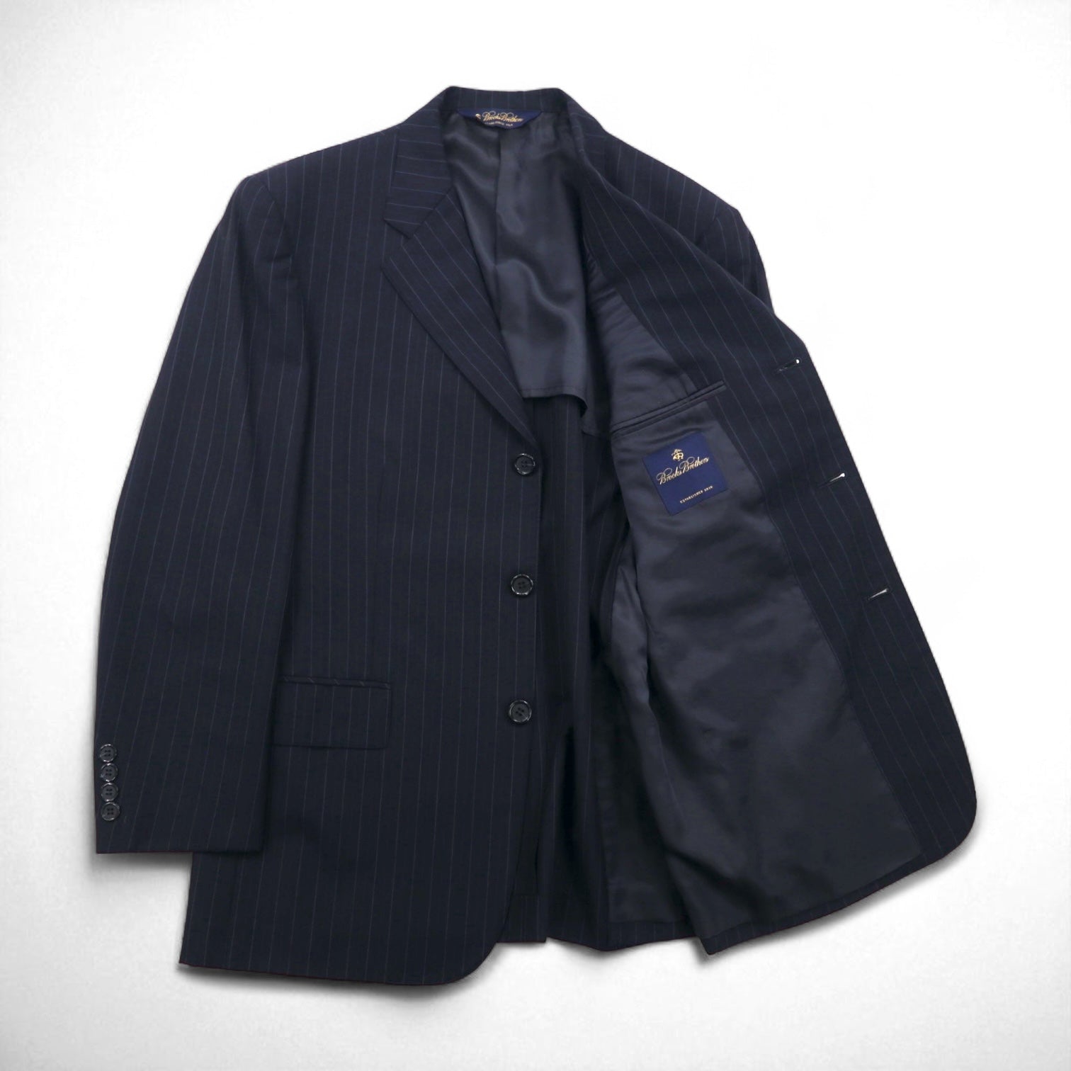 Brooks Brothers Completo 3 bottoni M Blu scuro Gessato Lana Fatto in Giappone
