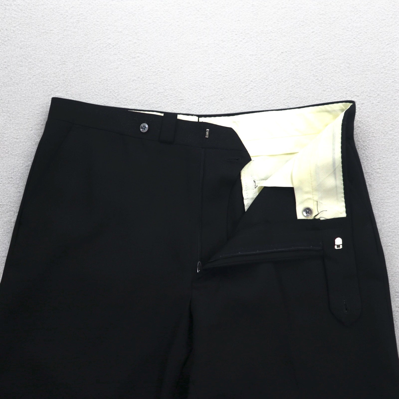 Pantalone vintage anni '70 a zampa d'elefante con piega centrale, taglia L, nero, cerniera Rocket TALON