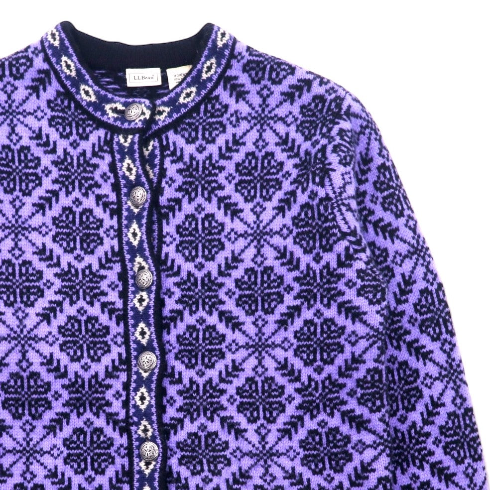 L.L.Bean Cardigan da montagna lavorato a maglia con bottoni concho, taglia S, viola, in lana fantasia, motivo nordico