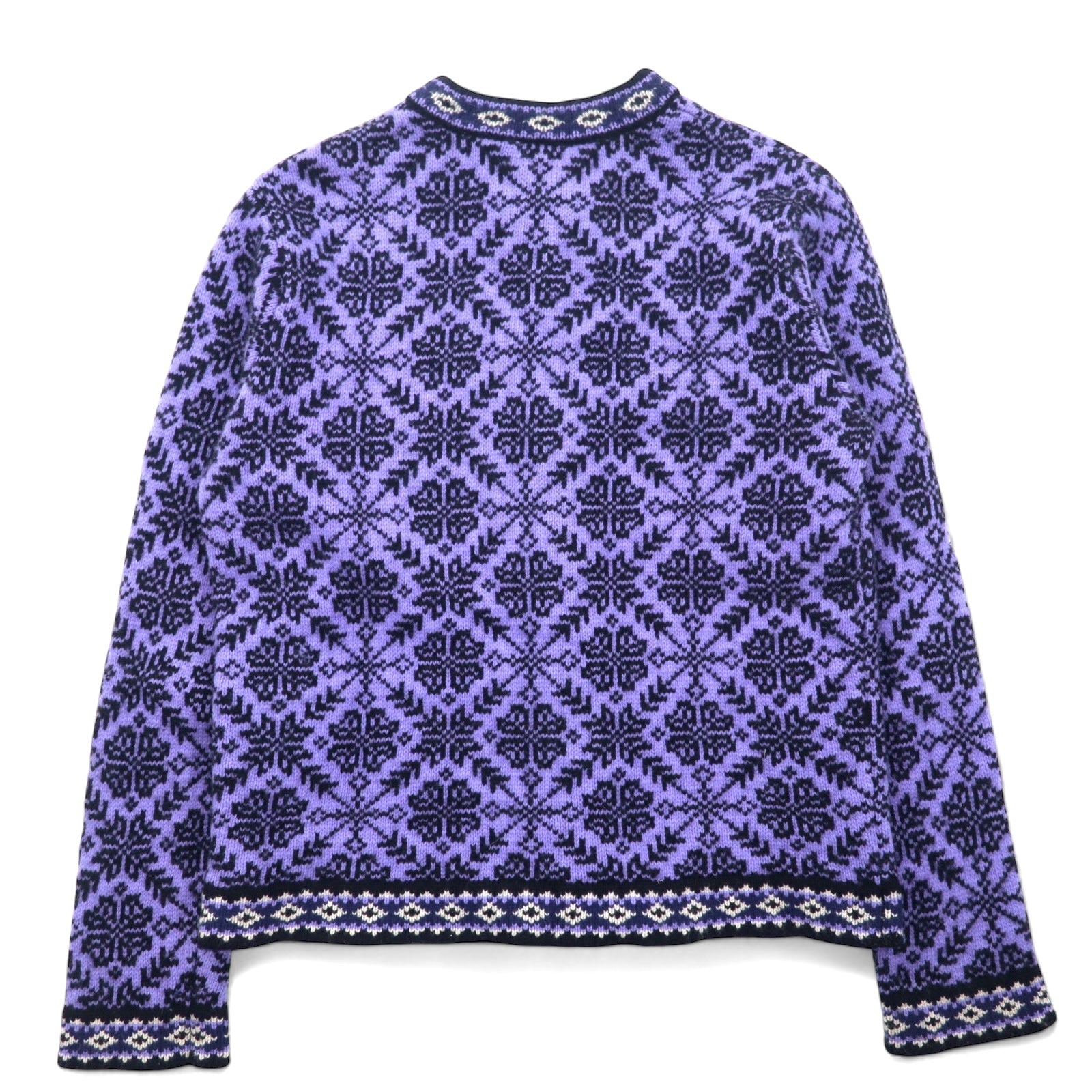 L.L.Bean Cardigan da montagna lavorato a maglia con bottoni concho, taglia S, viola, in lana fantasia, motivo nordico