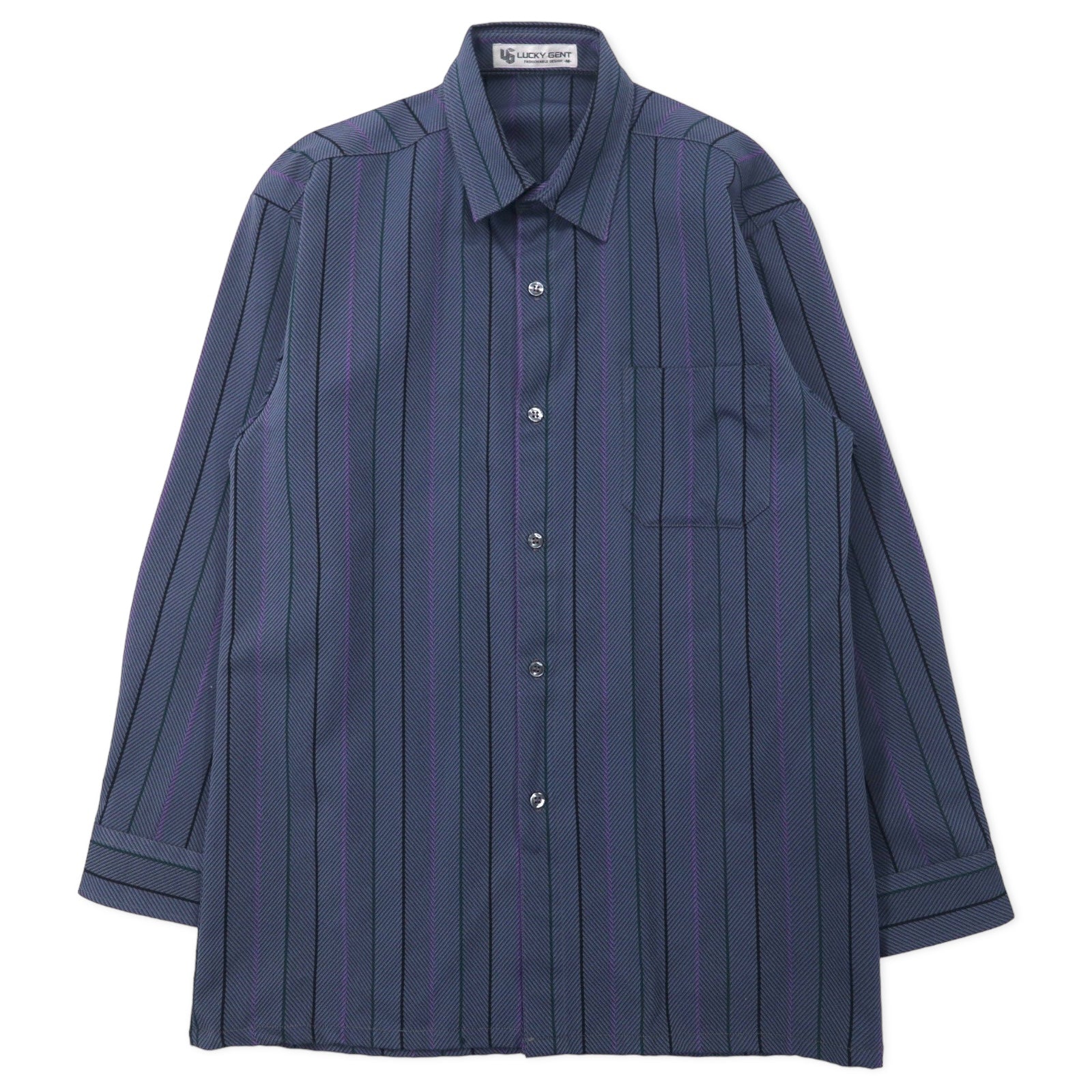 Camicia in poliestere LUCKY GENT, taglia M, blu navy a righe fantasia, made in Japan