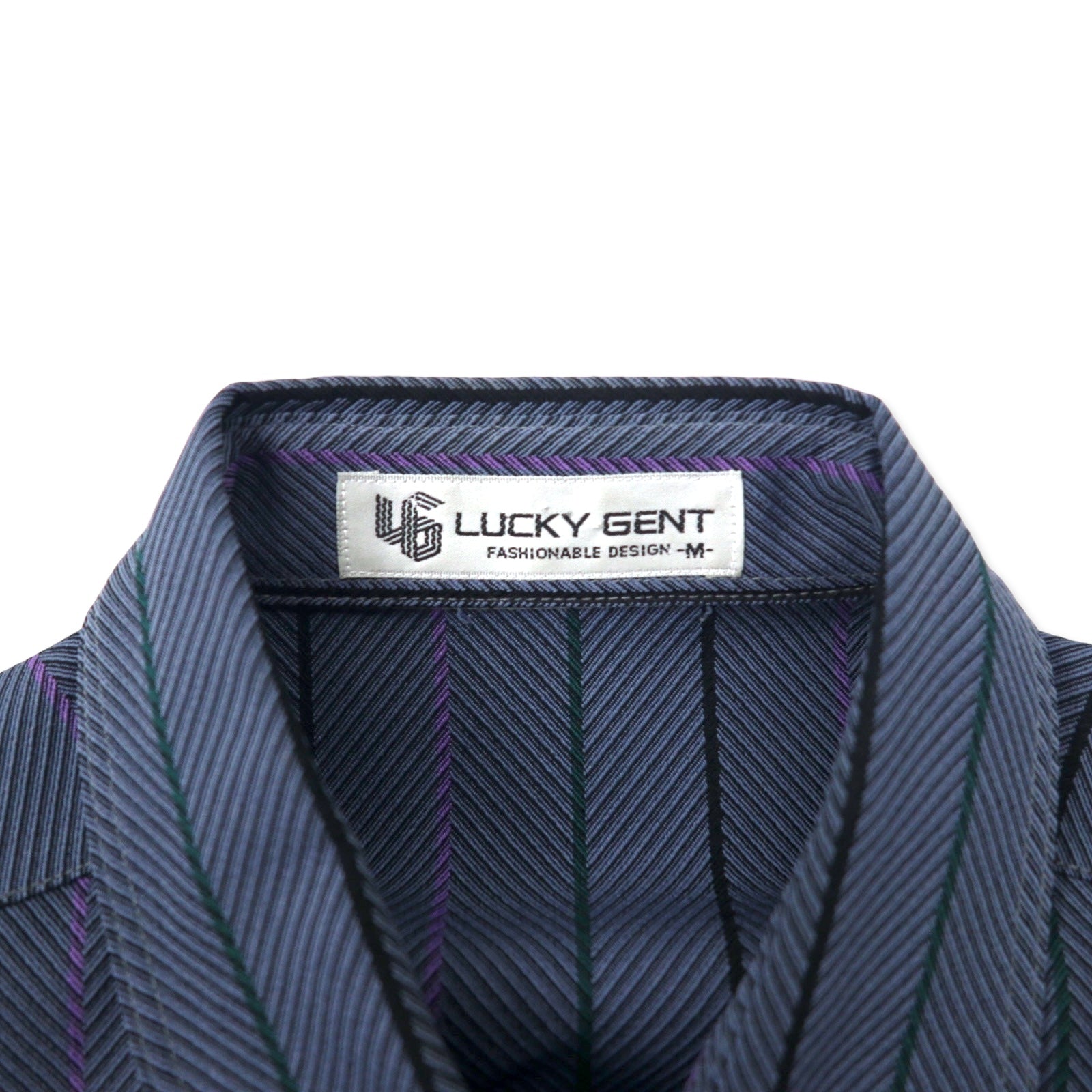 Camicia in poliestere LUCKY GENT, taglia M, blu navy a righe fantasia, made in Japan