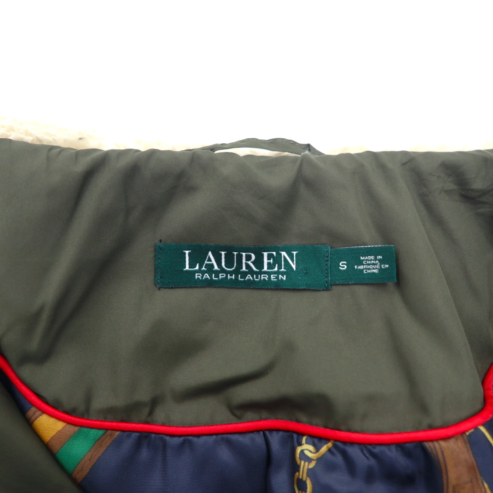 LAUREN RALPH LAUREN Giacca Cappotto Trapuntata con Cappuccio L Kaki Poliestere Fodera con Stampa a Fantasia di Sciarpe