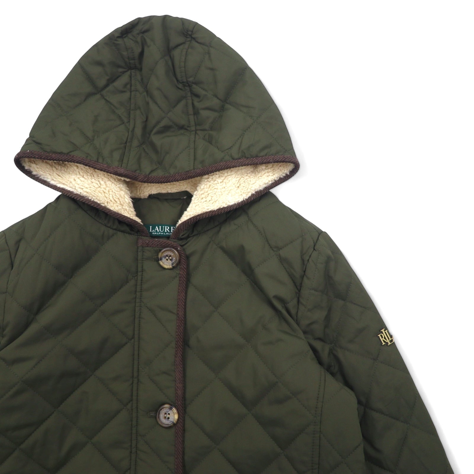 LAUREN RALPH LAUREN Giacca Cappotto Trapuntata con Cappuccio L Kaki Poliestere Fodera con Stampa a Fantasia di Sciarpe