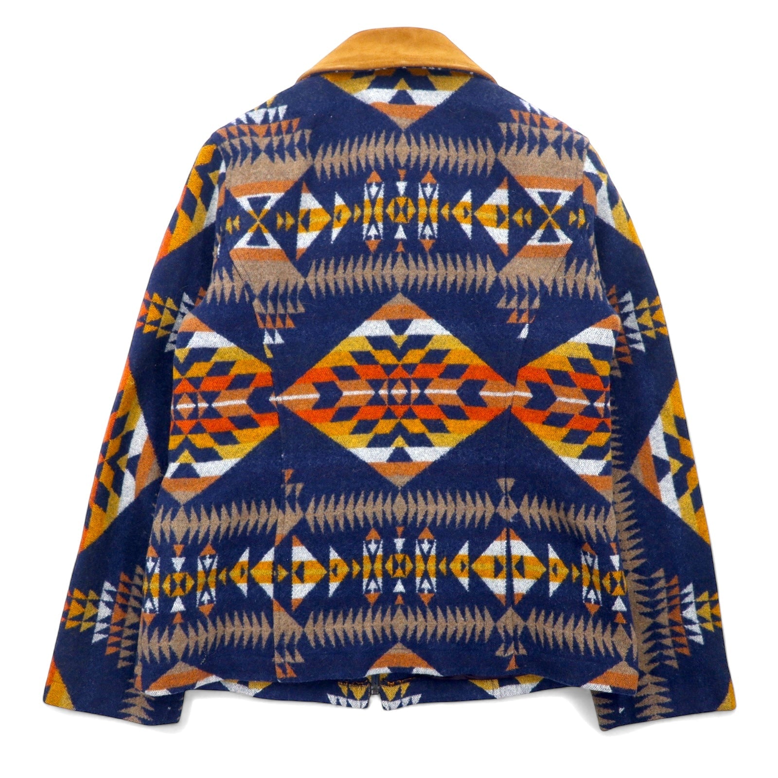 PENDLETON Giacca con zip in lana motivo nativo Blouson S blu navy multicolore collo in pelle made in El Salvador