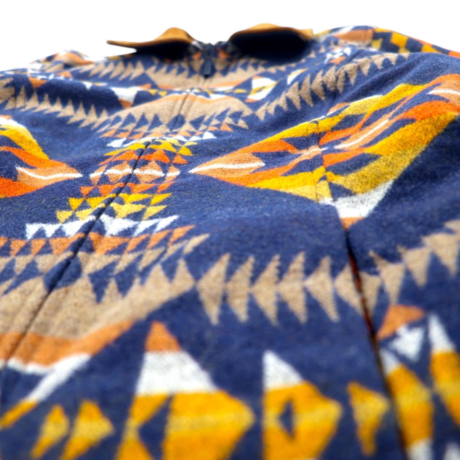 PENDLETON Giacca con zip in lana motivo nativo Blouson S blu navy multicolore collo in pelle made in El Salvador
