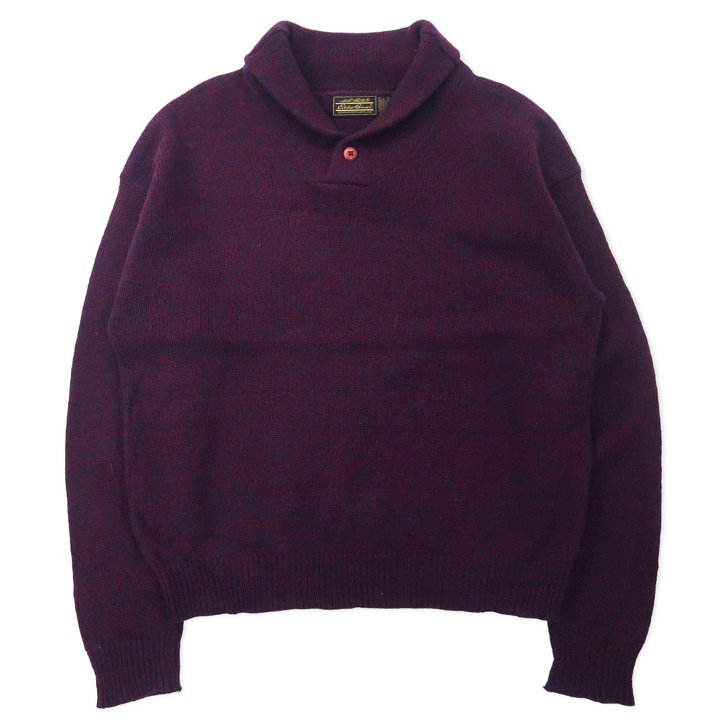 Eddie Bauer USA製 90年代 ショールカラー ニット セーター XL パープル ウール 黒タグ ビッグサイズ
