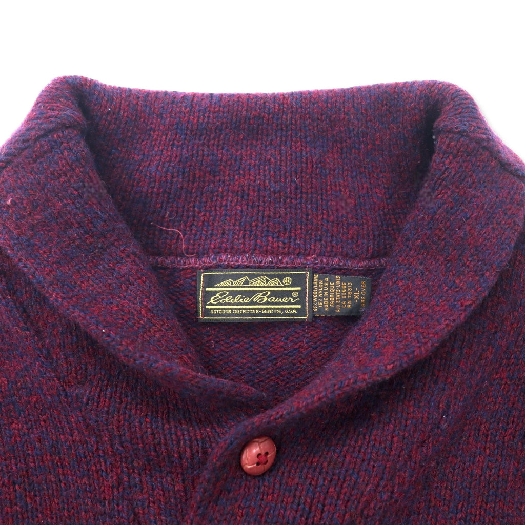 Eddie Bauer USA製 90年代 ショールカラー ニット セーター XL パープル ウール 黒タグ ビッグサイズ