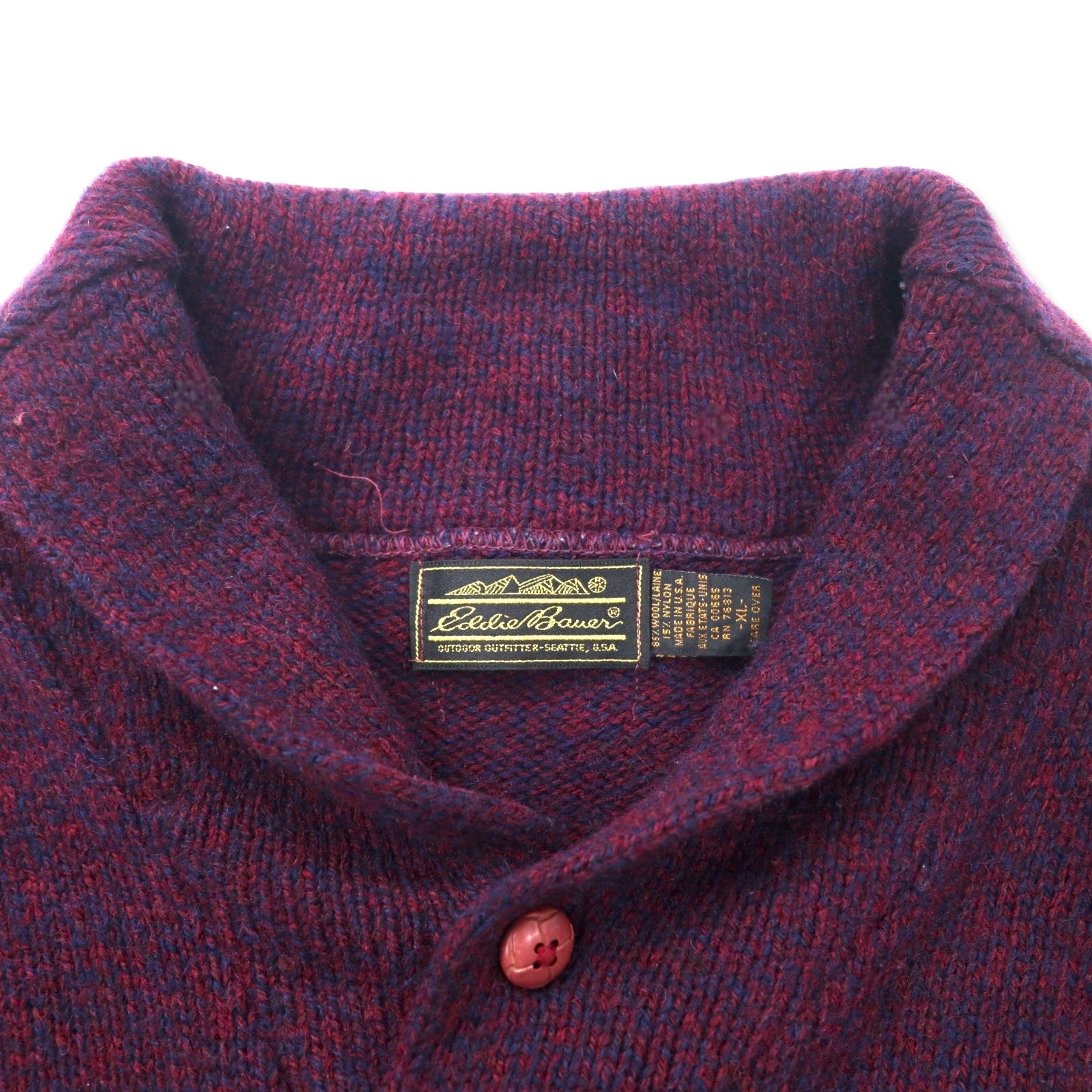 Eddie Bauer USA, anni '90, maglione in maglia collo a scialle, XL, viola, lana, etichetta nera, taglia grande