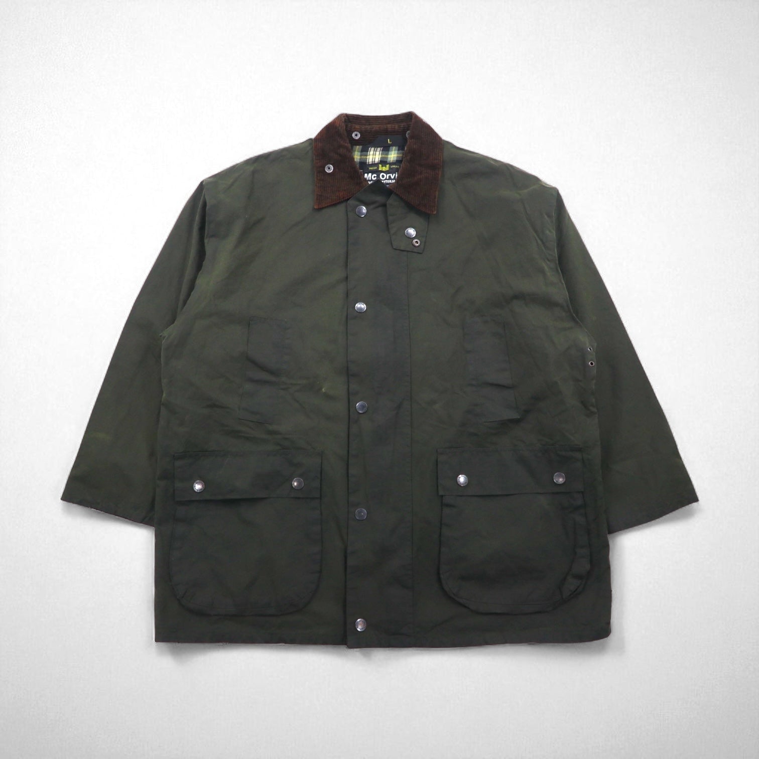 Mc Orvis 90年代 イギリス製 オイルドジャケット L カーキ 防水 コットン 裏地チェック