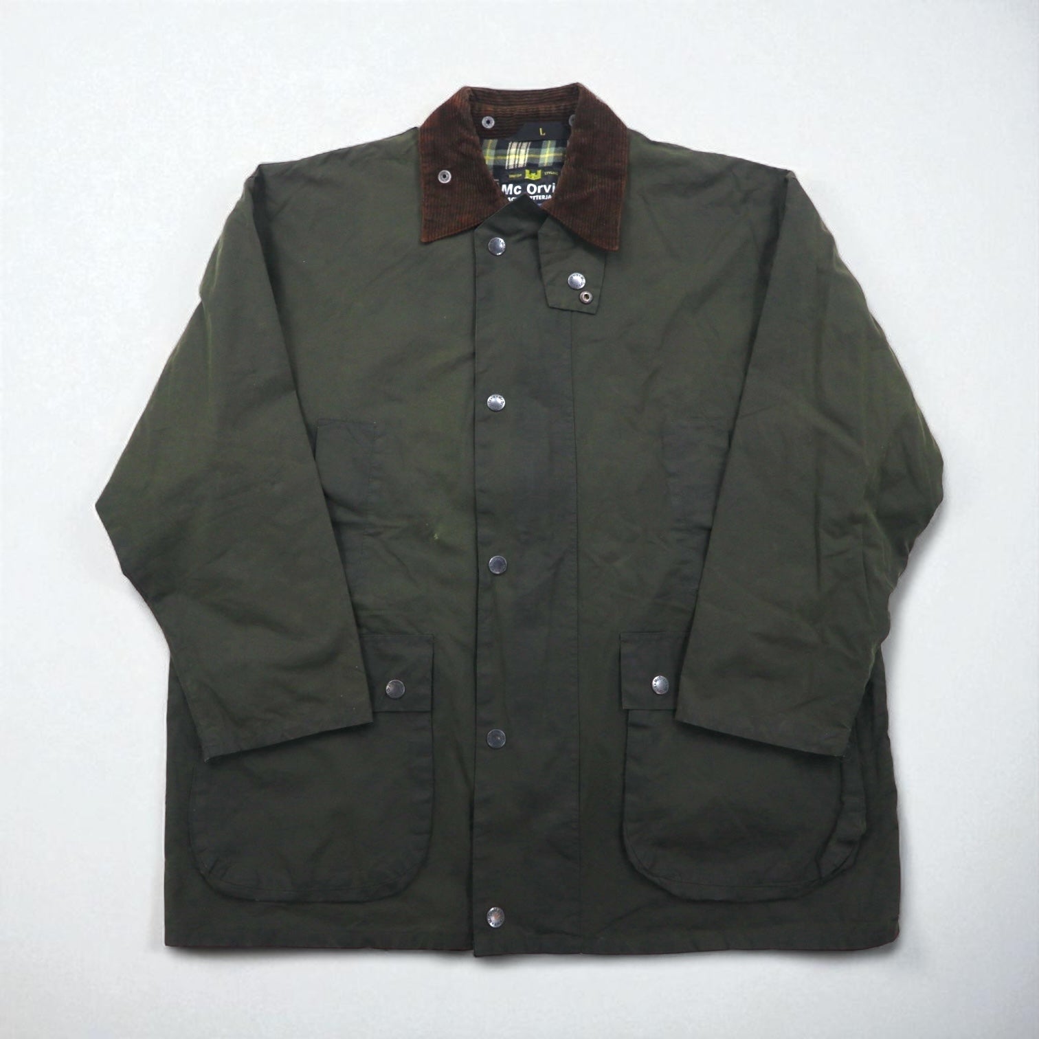 Mc Orvis 90年代 イギリス製 オイルドジャケット L カーキ 防水 コットン 裏地チェック
