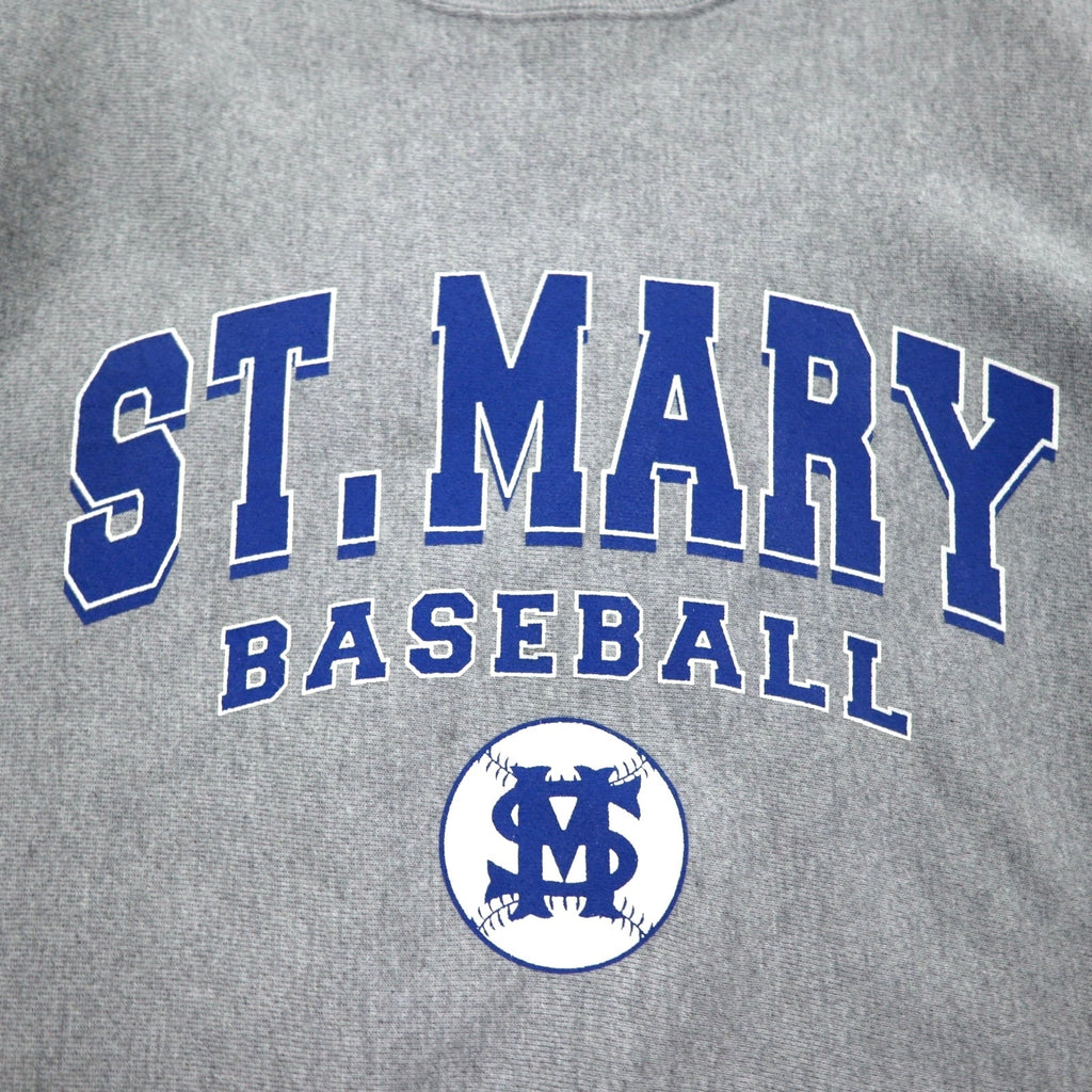 Champion Premium Reverse Weave felpa L grigia, felpata, stampa college ST. MARY BASEBALL a 3 livelli, logo ad arco, made in El Salvador
