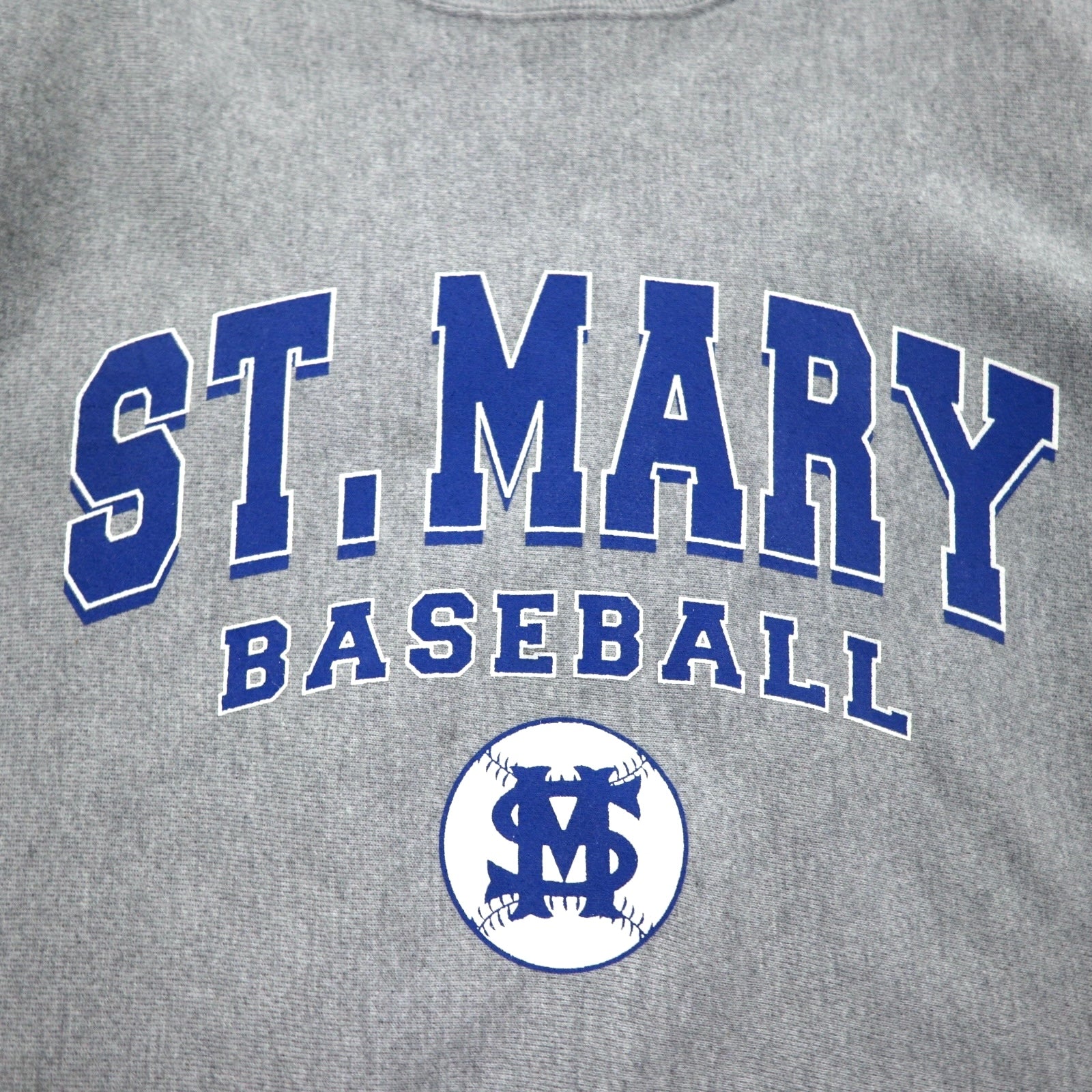 Champion Premium Reverse Weave felpa L grigia, felpata, stampa college ST. MARY BASEBALL a 3 livelli, logo ad arco, made in El Salvador