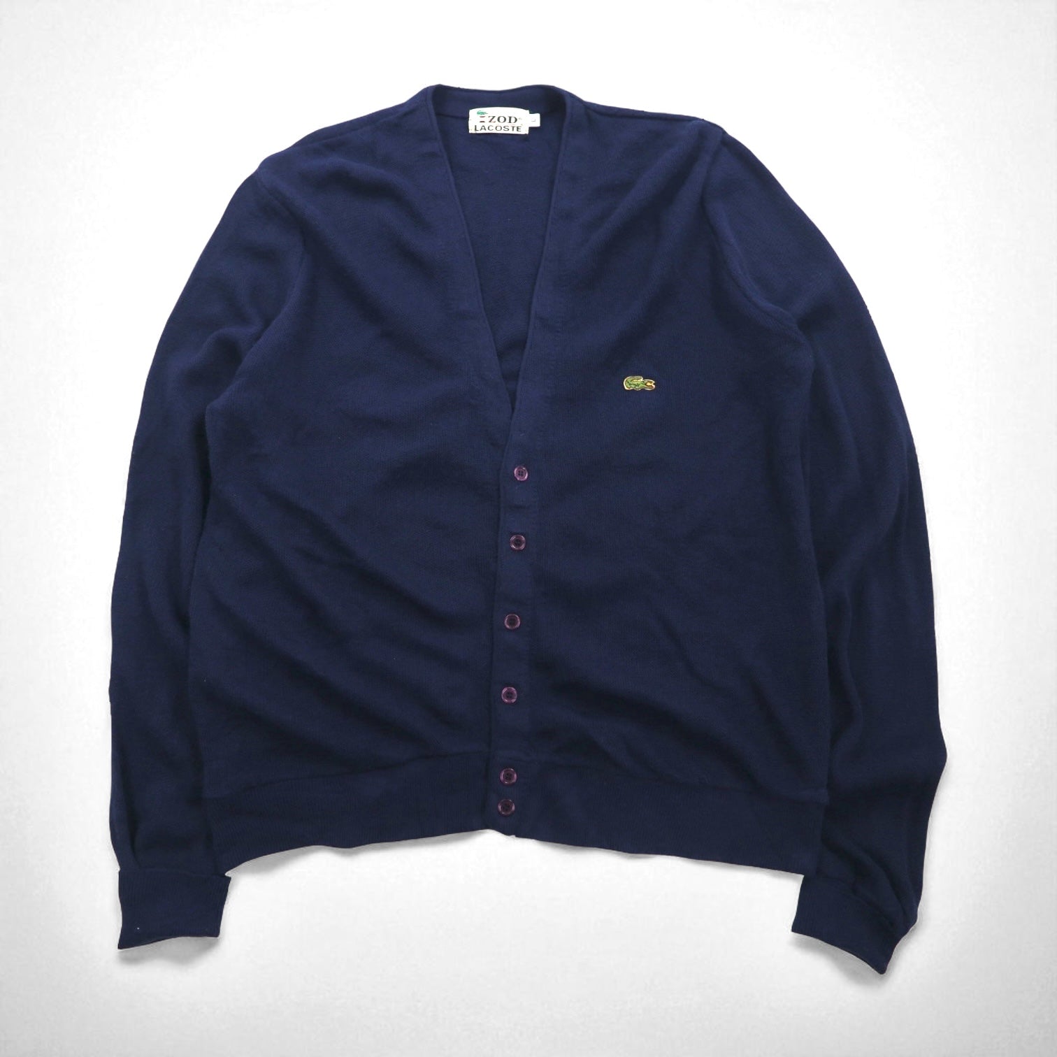 IZOD LACOSTE anni '70 cardigan in maglia acrilica con etichetta "thread spool" taglia L blu navy con logo singolo