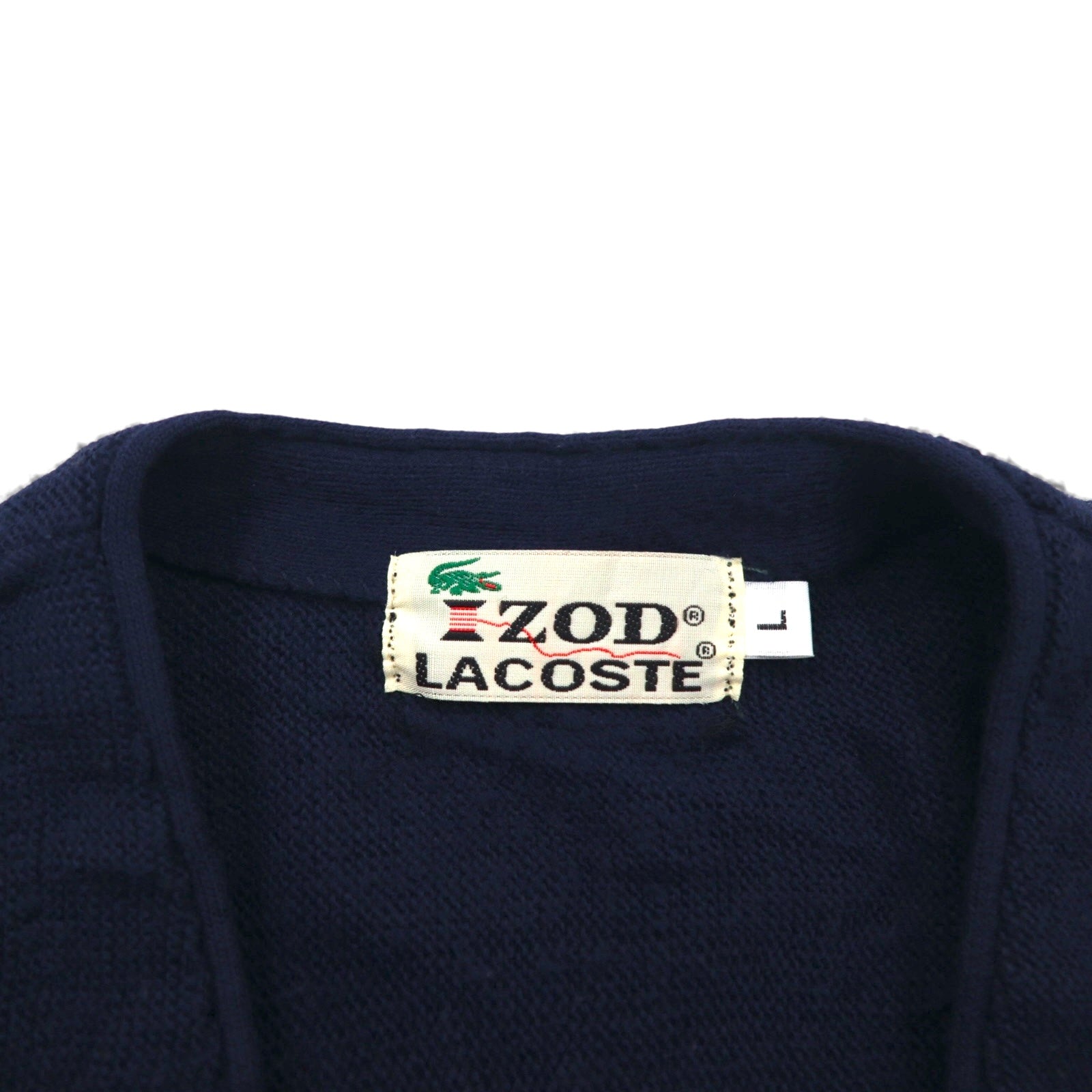 IZOD LACOSTE anni '70 cardigan in maglia acrilica con etichetta "thread spool" taglia L blu navy con logo singolo