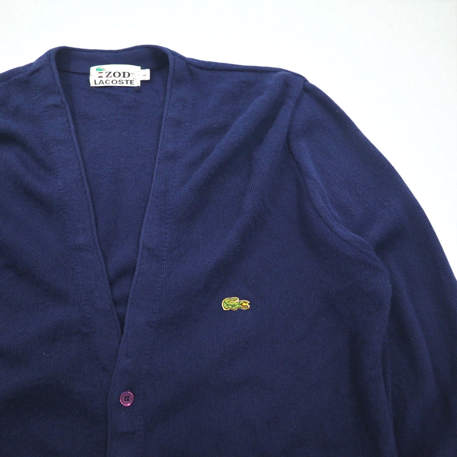 IZOD LACOSTE anni '70 cardigan in maglia acrilica con etichetta "thread spool" taglia L blu navy con logo singolo