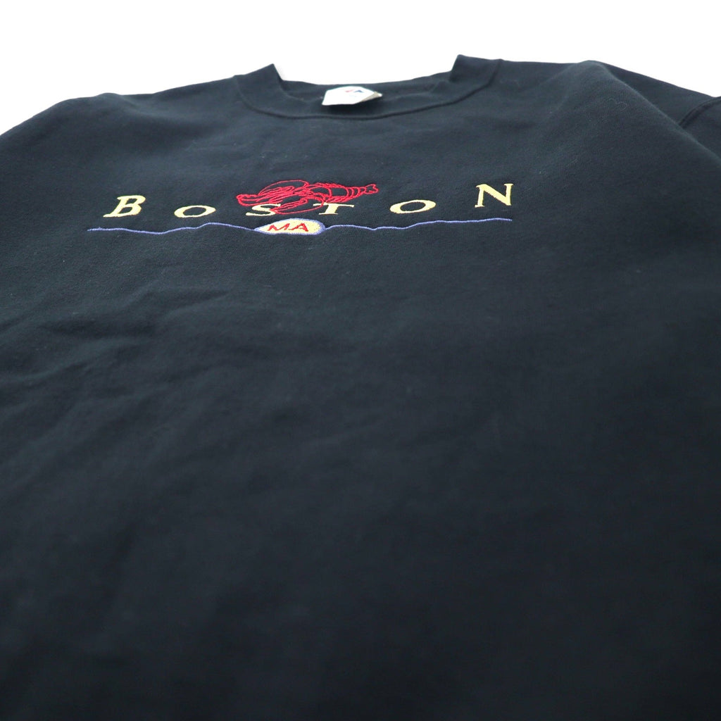 JERZEES 90年代 カレッジ刺繍 スウェット S ブラック コットン 裏起毛 BOSTON メキシコ製