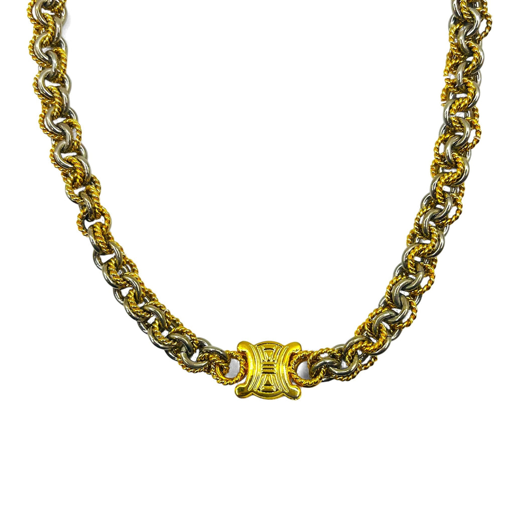 CELINE Collana vintage con catena girocollo, oro, argento, Triomphe