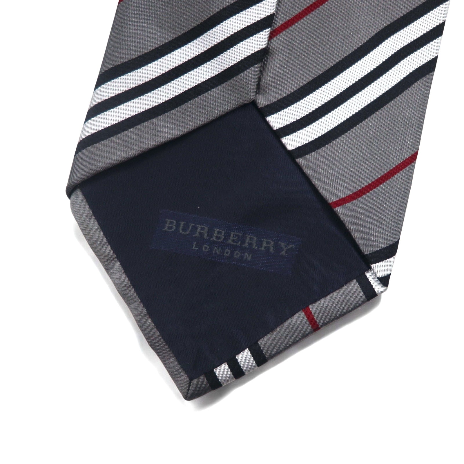 BURBERRY イタリア製 ネクタイ グレー レジメンタル ストライプ シルク