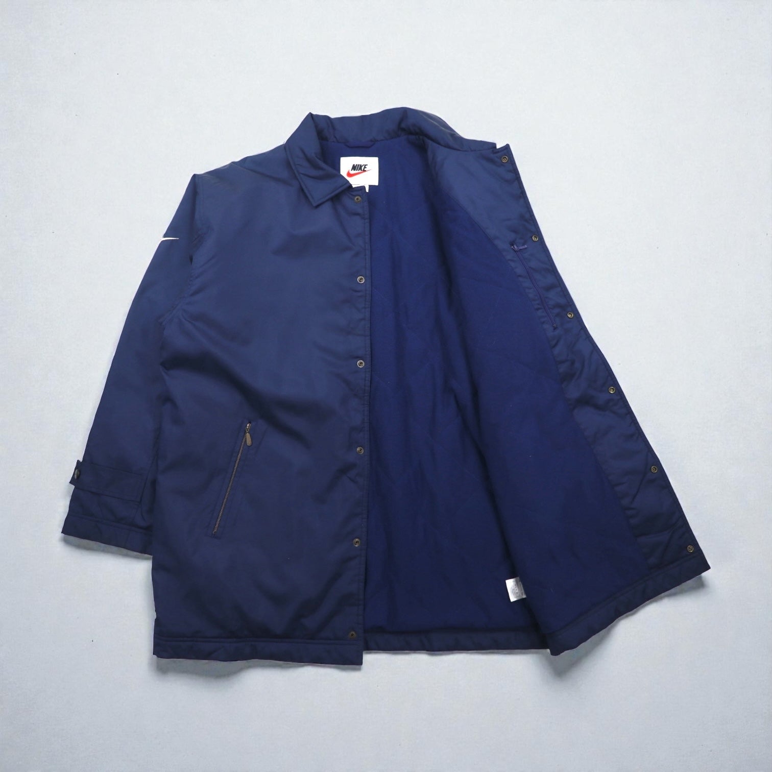 NIKE 90年代 銀タグ コーチジャケット L ネイビー ナイロン ロング丈 スナップボタン