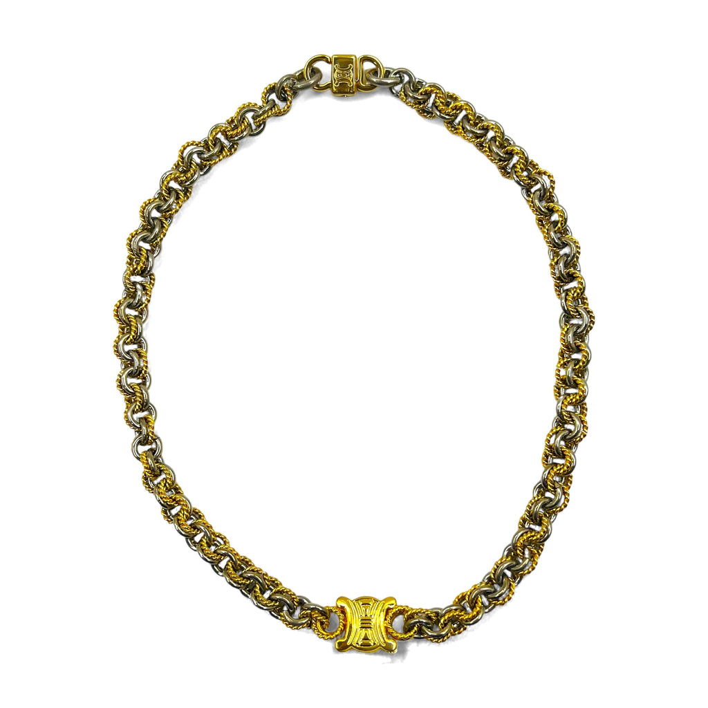 CELINE Collana vintage con catena girocollo, oro, argento, Triomphe