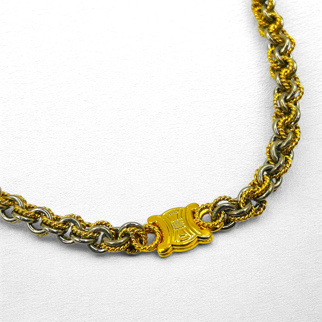 CELINE Collana vintage con catena girocollo, oro, argento, Triomphe