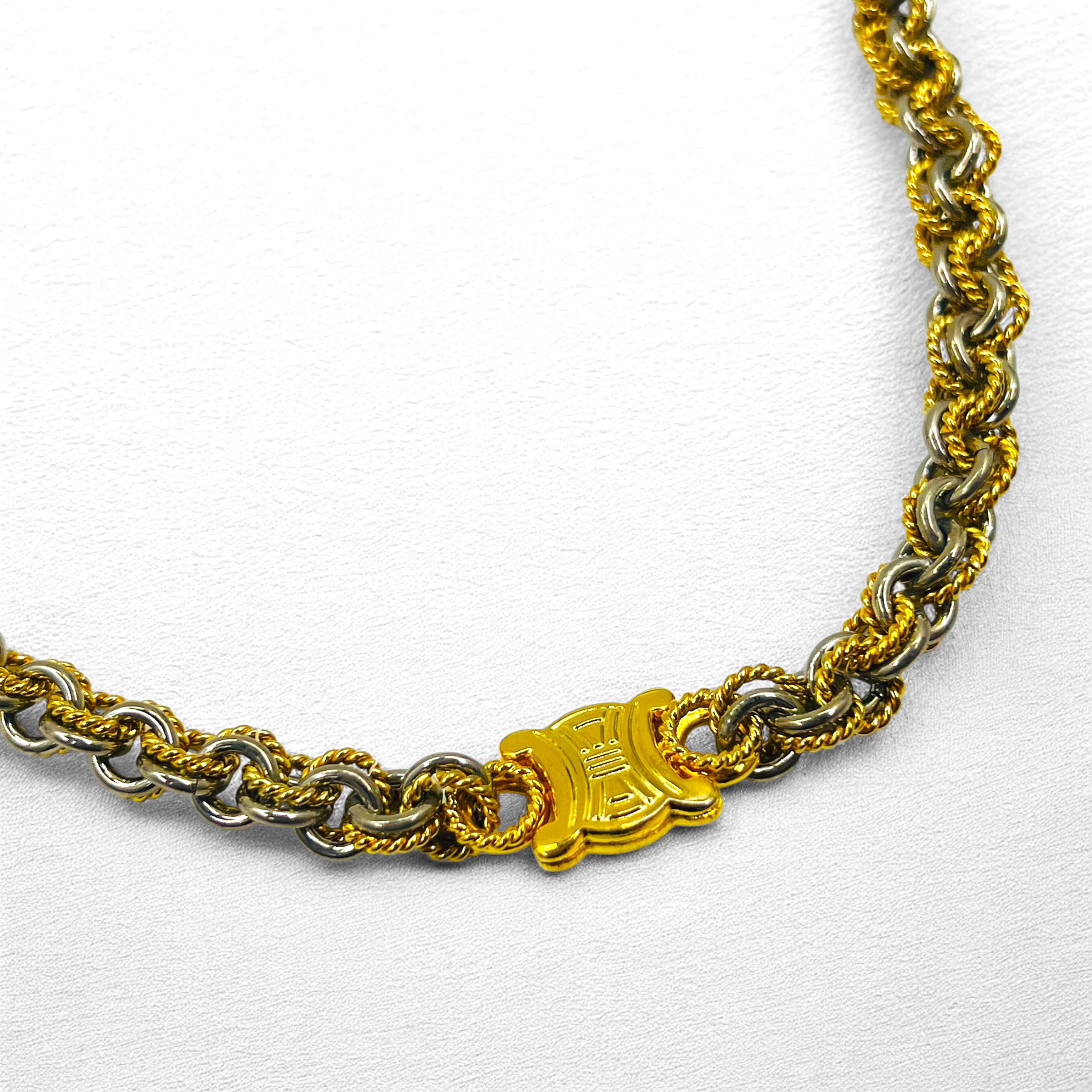 CELINE Collana vintage con catena girocollo, oro, argento, Triomphe
