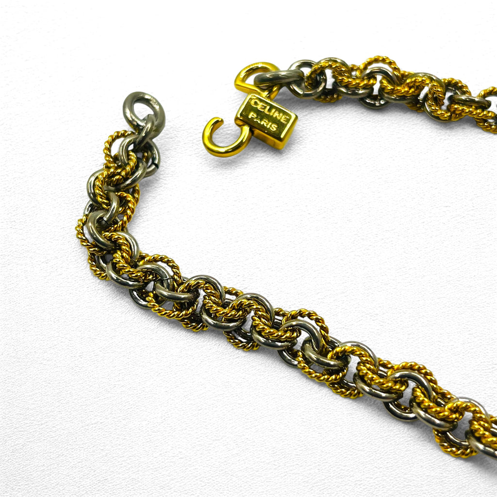 CELINE Collana vintage con catena girocollo, oro, argento, Triomphe