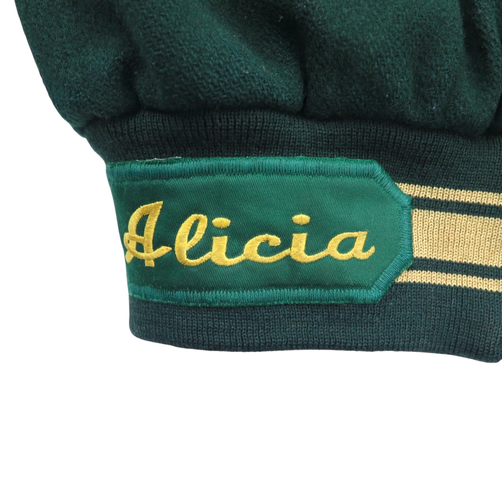 Giacca college in feltro Holloway, anni '90, made in USA, con polsini e orlo a righe, taglia M, colore verde, lana, ricamo LAKESIDE Alicia