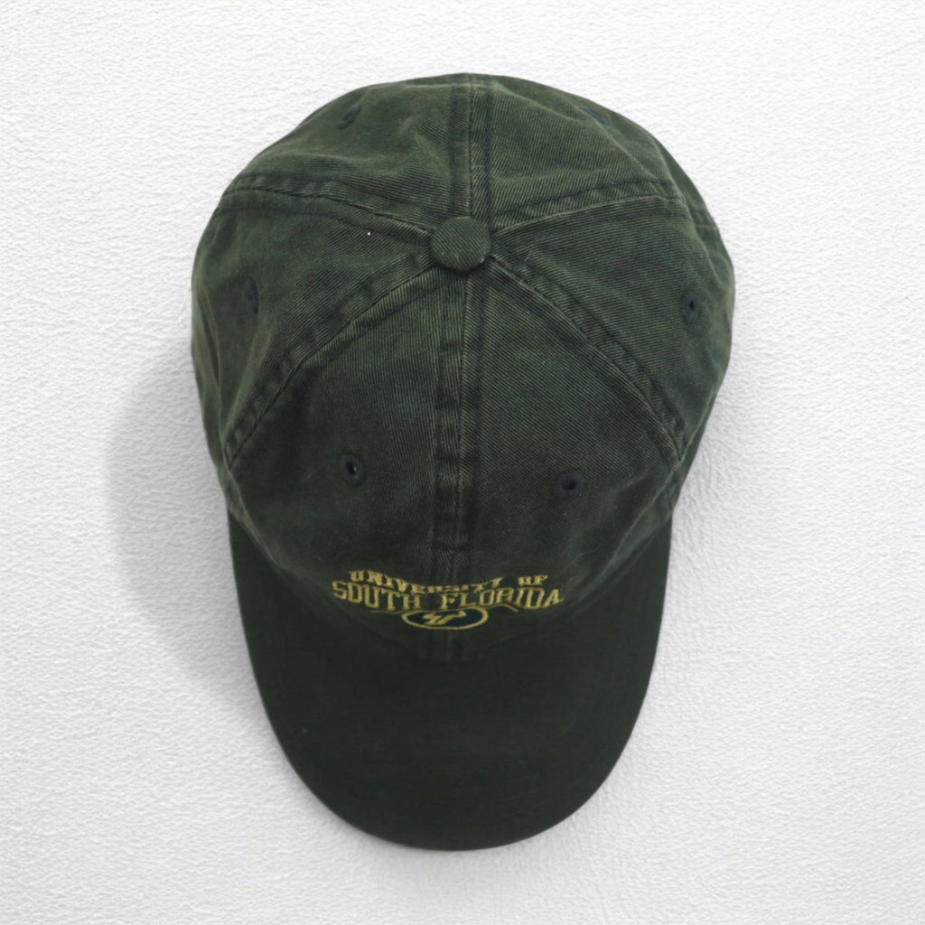 Anni '90 ZEPHYR cappellino a 6 pannelli lavato ricamato college FREE con velcro, kaki, SOUTH FLORIDA, logo ad arco