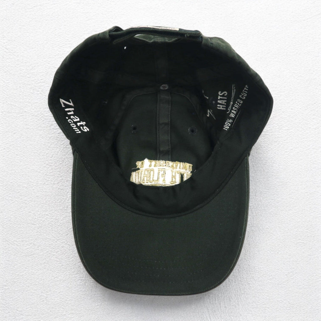 Anni '90 ZEPHYR cappellino a 6 pannelli lavato ricamato college FREE con velcro, kaki, SOUTH FLORIDA, logo ad arco