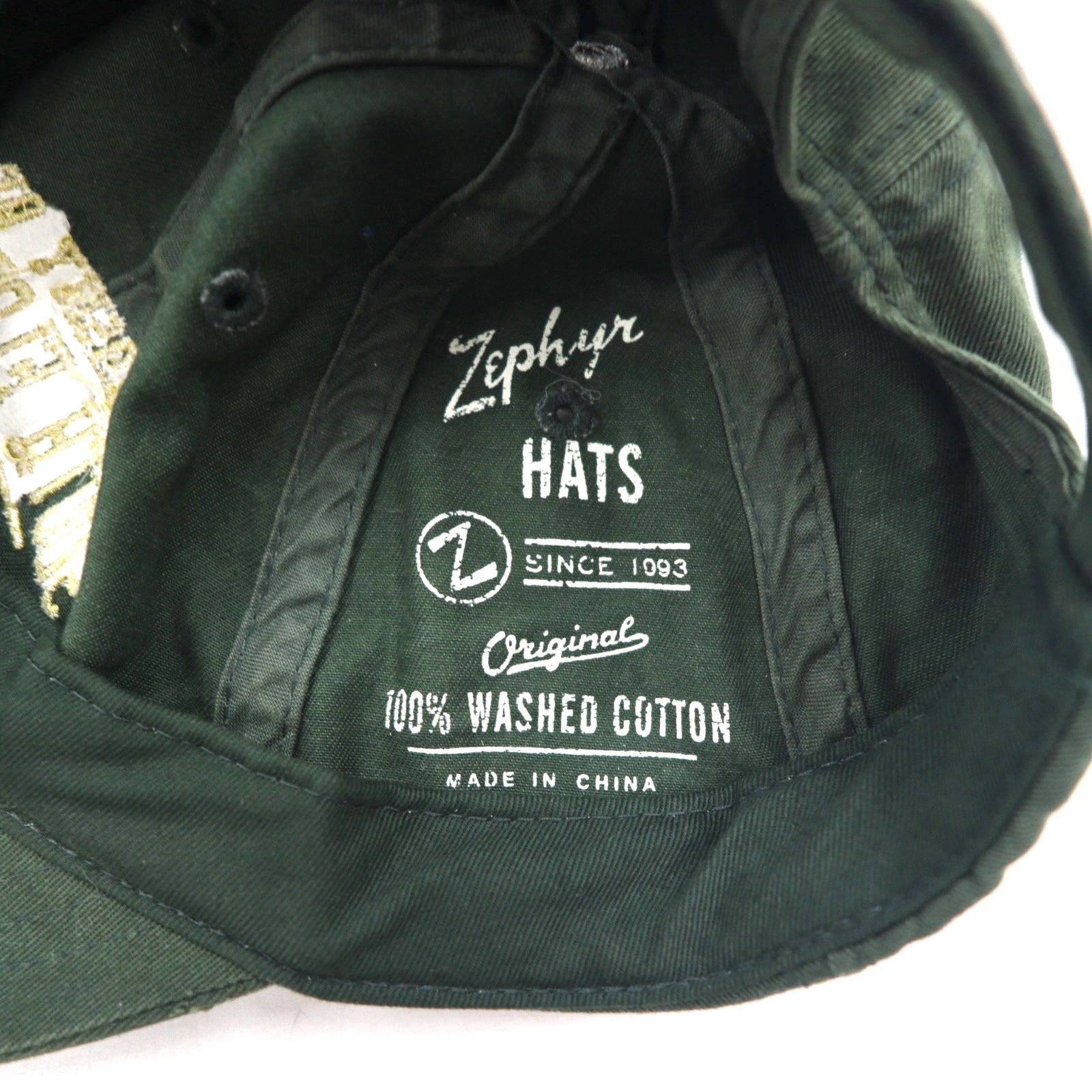 Anni '90 ZEPHYR cappellino a 6 pannelli lavato ricamato college FREE con velcro, kaki, SOUTH FLORIDA, logo ad arco