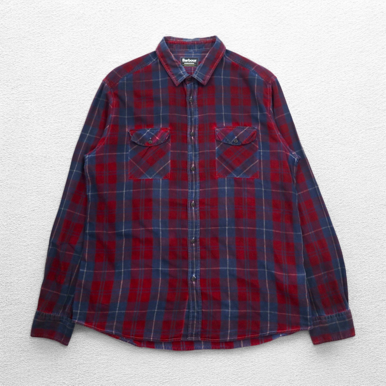 Barbour INTERNATIONAL Camicia da lavoro in flanella leggera XL blu navy a quadri rossi cotone