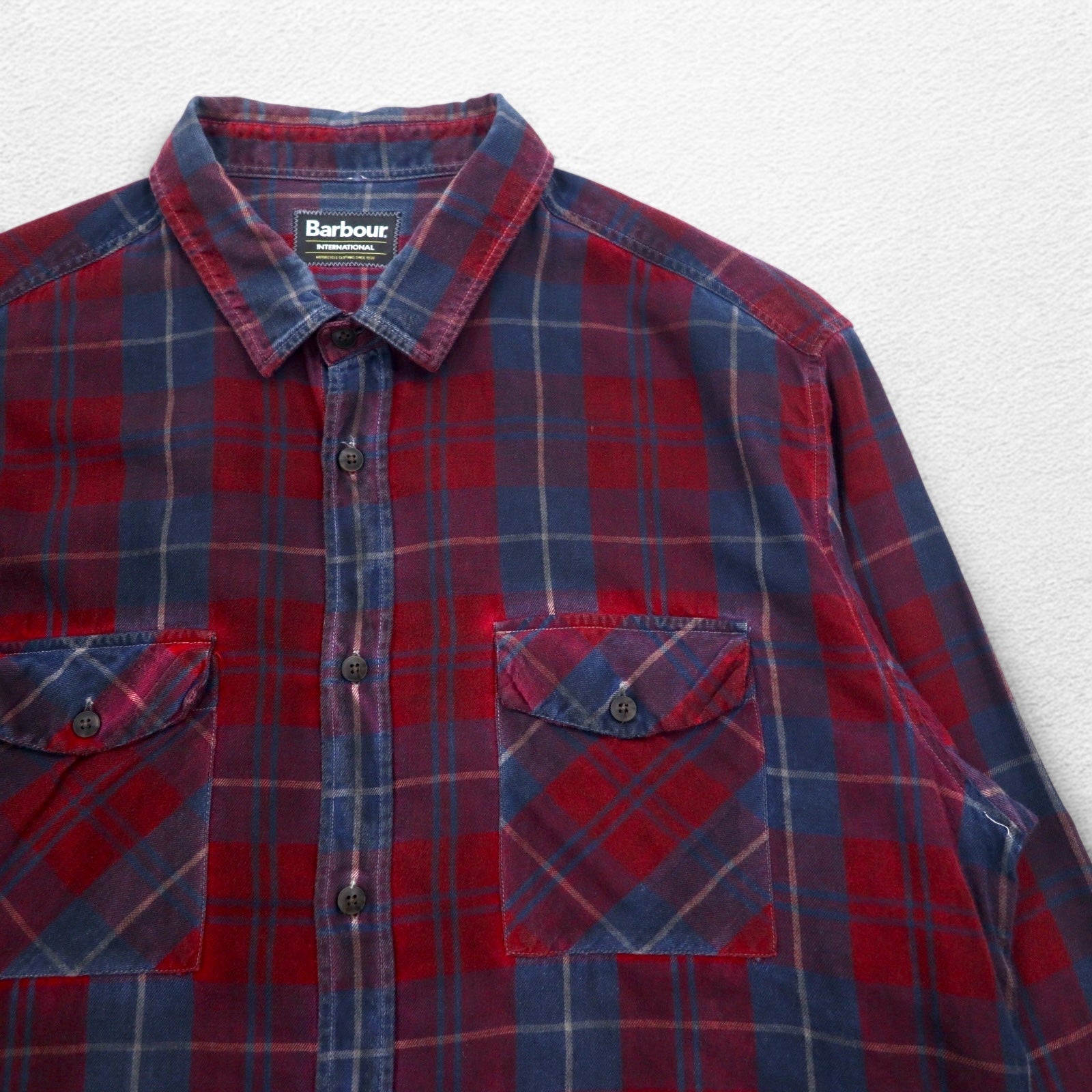 Barbour INTERNATIONAL Camicia da lavoro in flanella leggera XL blu navy a quadri rossi cotone