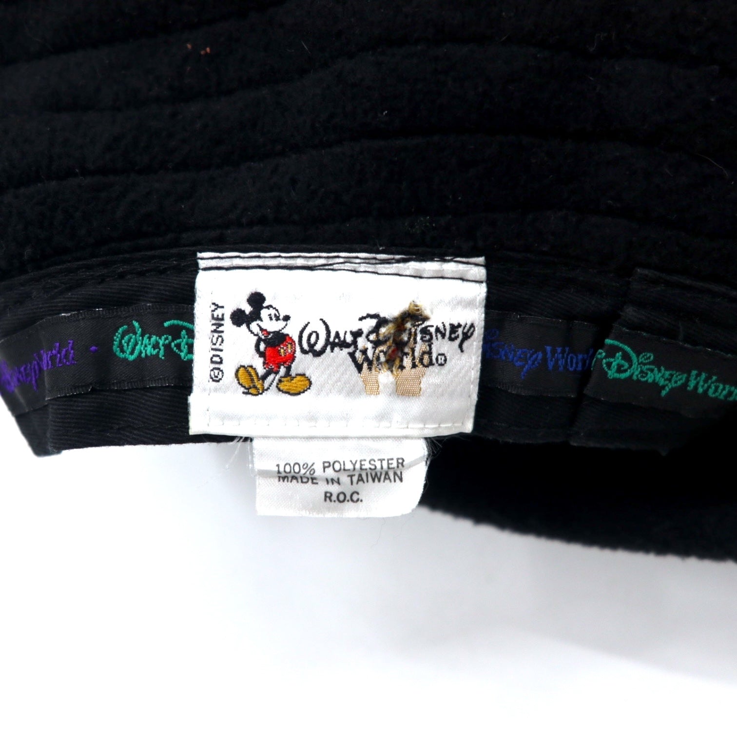 Cappello a secchiello in pile Walt Disney World anni '90 TAGLIA UNICA, colore nero, in poliestere con Topolino