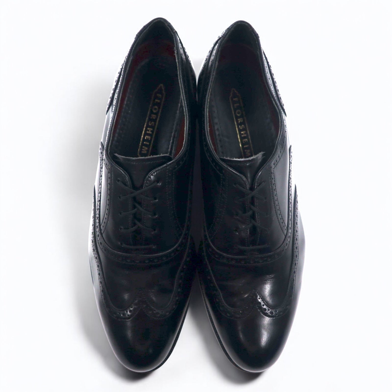 FLORSHEIM anni '80 Wingtip Medallion Scarpe Eleganti 28cm Pelle Nera 20364