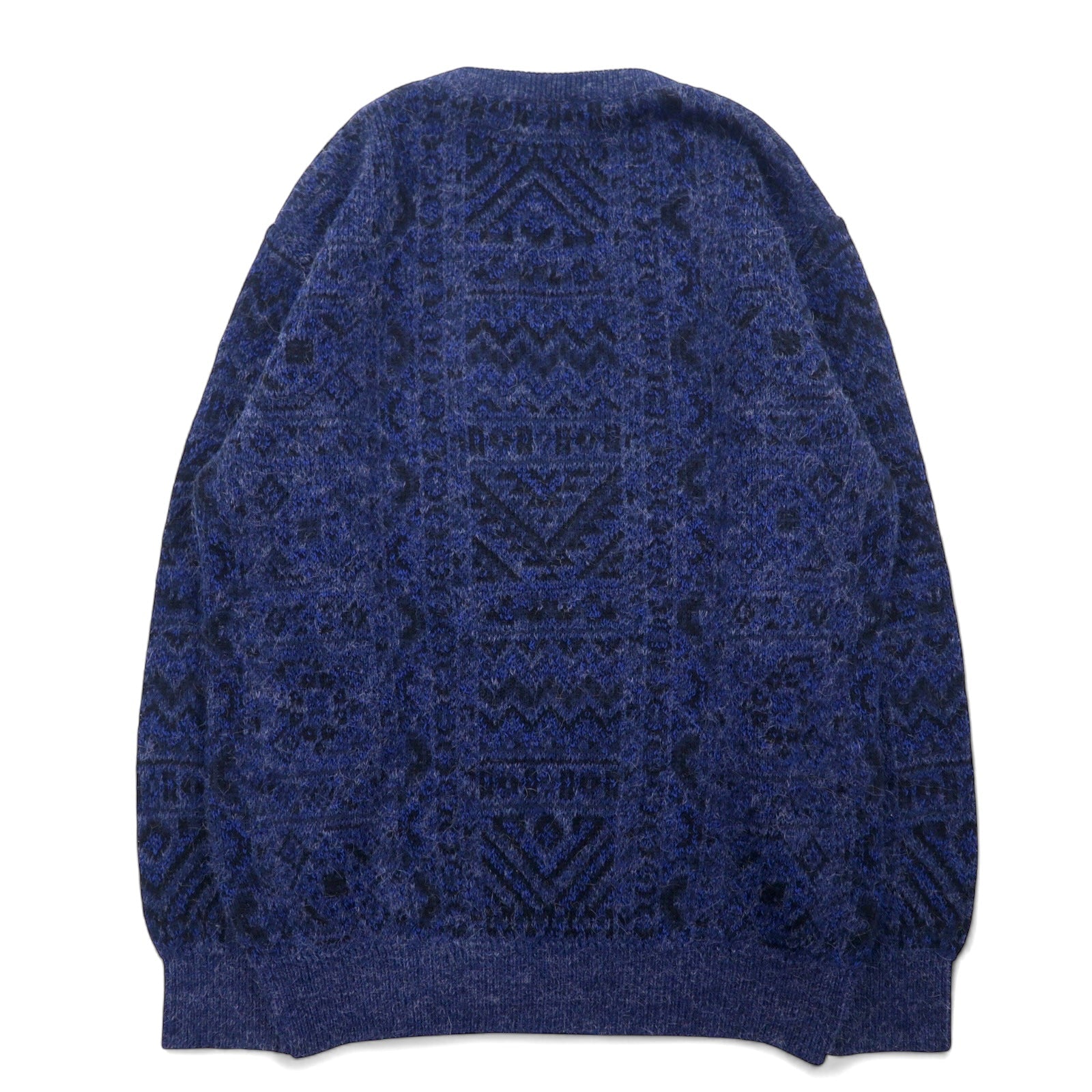 Maglione V-neck in jacquard Michelangelo anni '90, taglia M, blu navy, acrilico, fantasia all-over