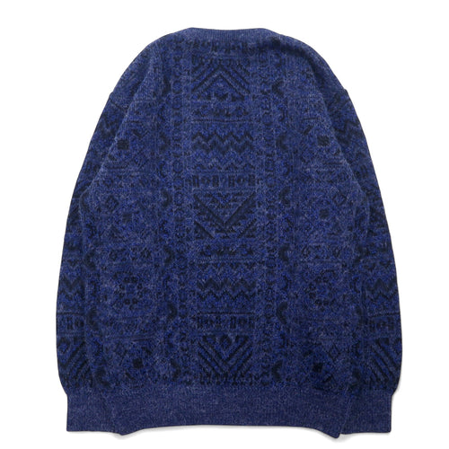 Maglione V-neck in jacquard Michelangelo anni '90, taglia M, blu navy, acrilico, fantasia all-over