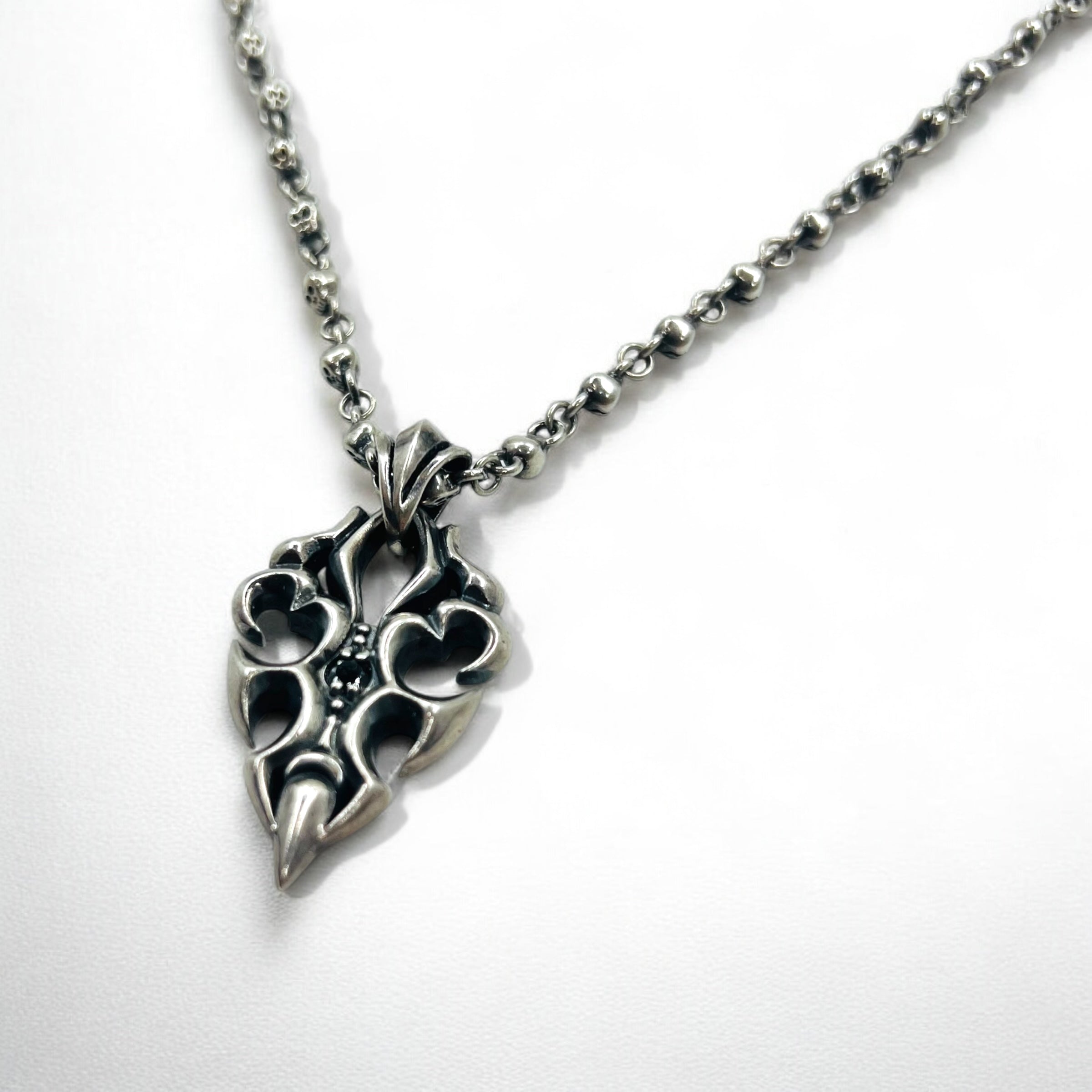 Vintage Skull Chain Necklace Collana a catena con teschio Pendente Argento STERLING 925 Gothic Rock