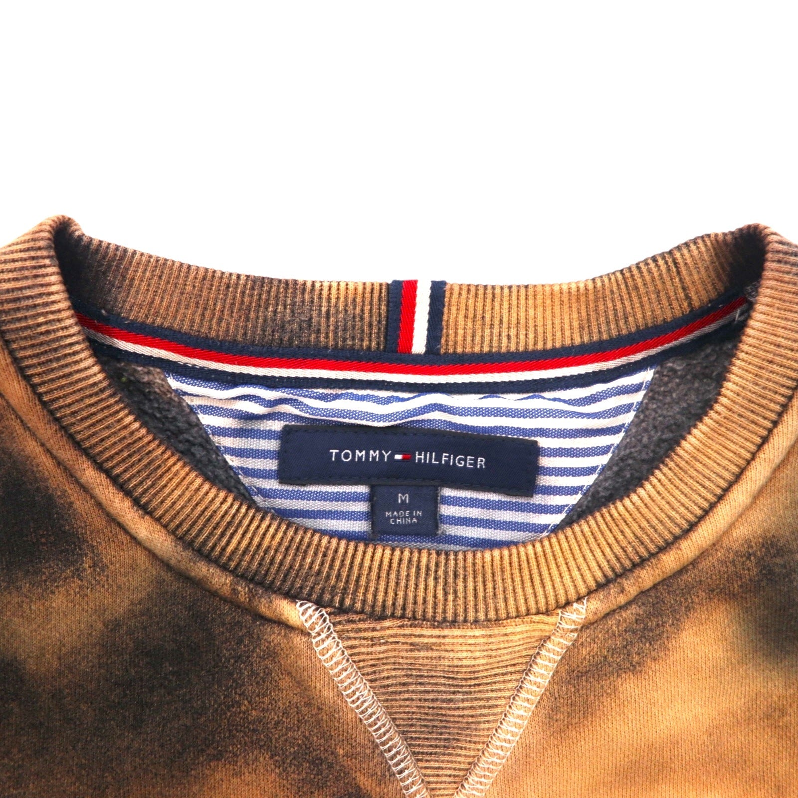 Felpa TOMMY HILFIGER tie-dye scollo a V, taglia M, colore nero con stampa logo a bandiera