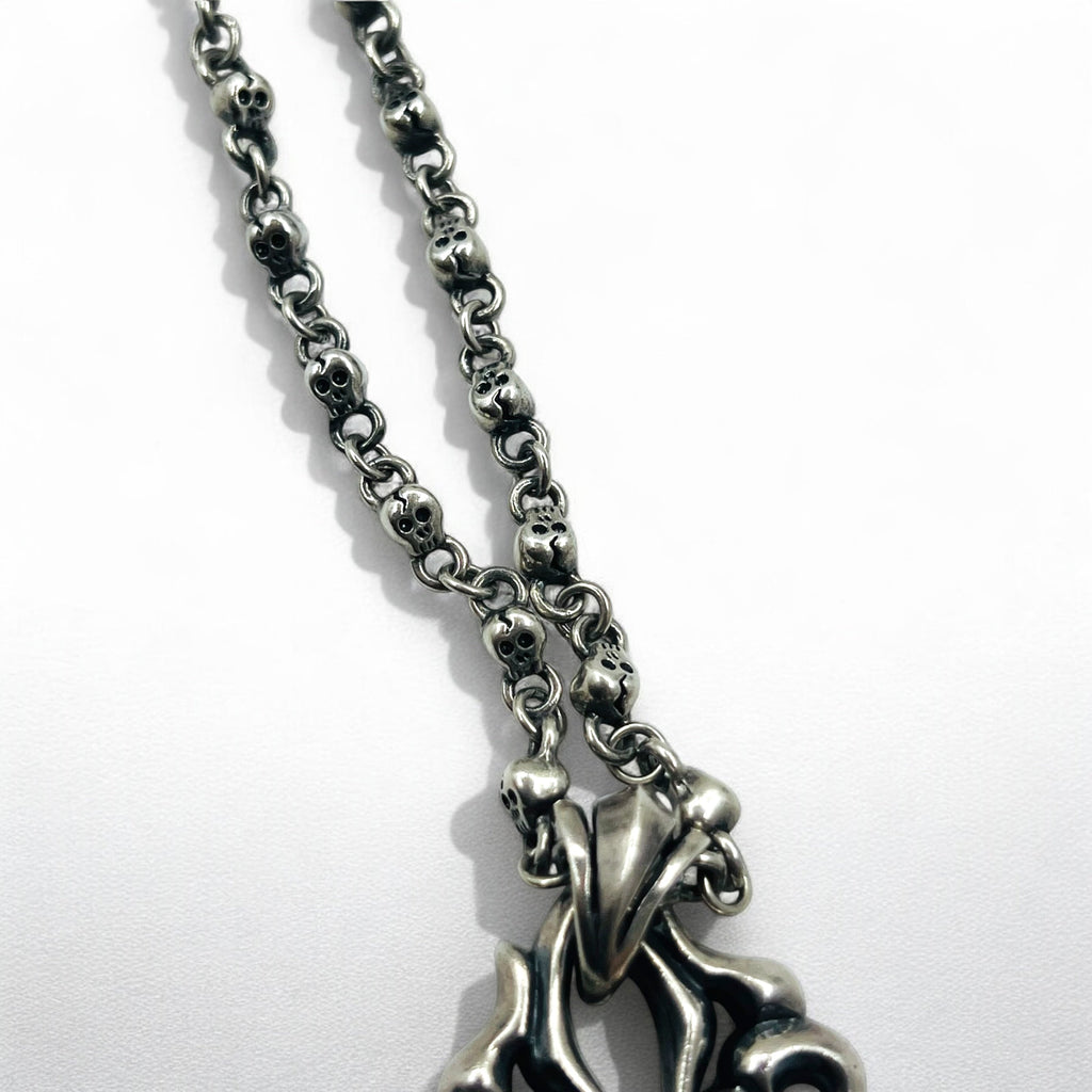Vintage Skull Chain Necklace Collana a catena con teschio Pendente Argento STERLING 925 Gothic Rock