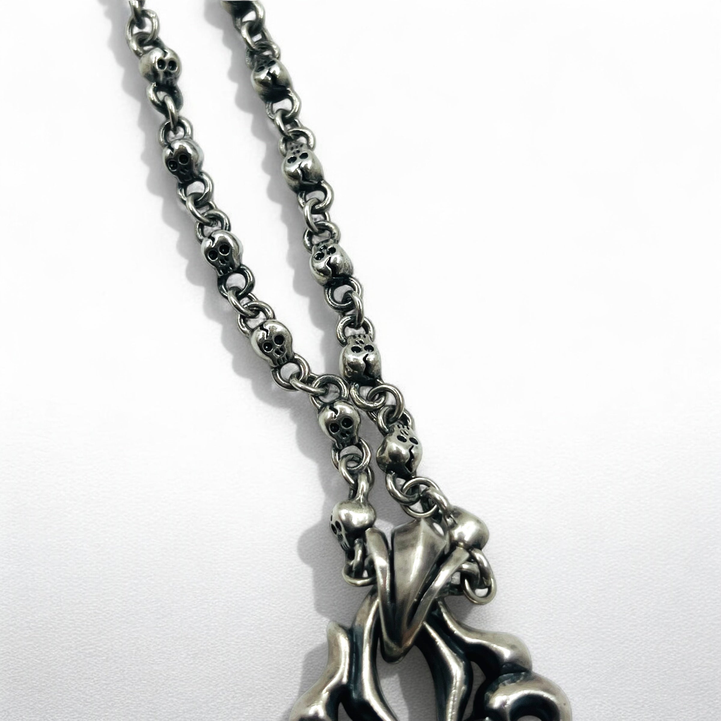 Vintage Skull Chain Necklace Collana a catena con teschio Pendente Argento STERLING 925 Gothic Rock