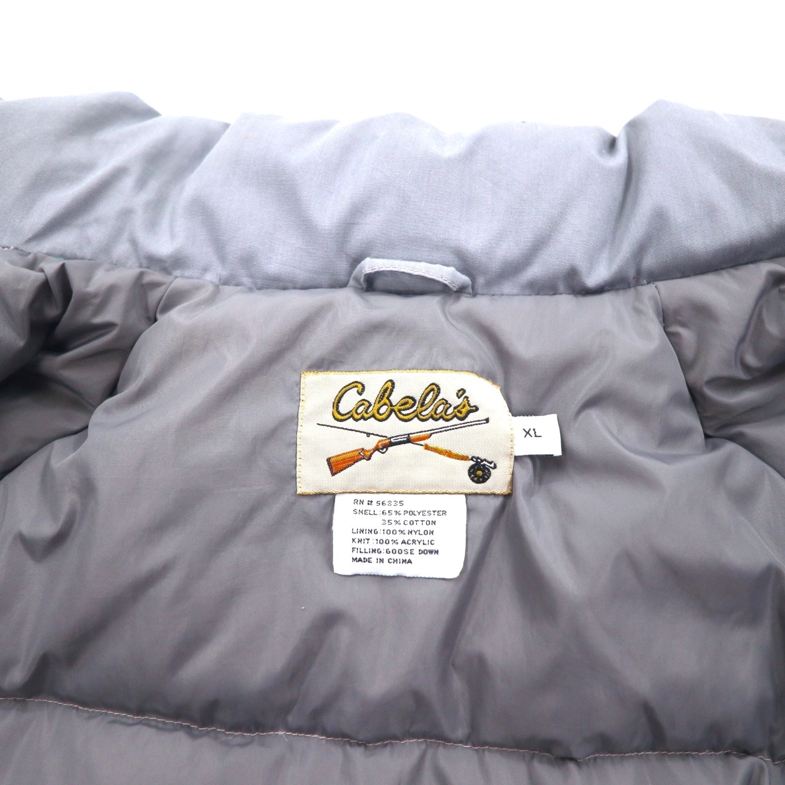 Cabela's 90年代 フード着脱式 65/35クロス グースダウンジャケット XL グレー ドローコード