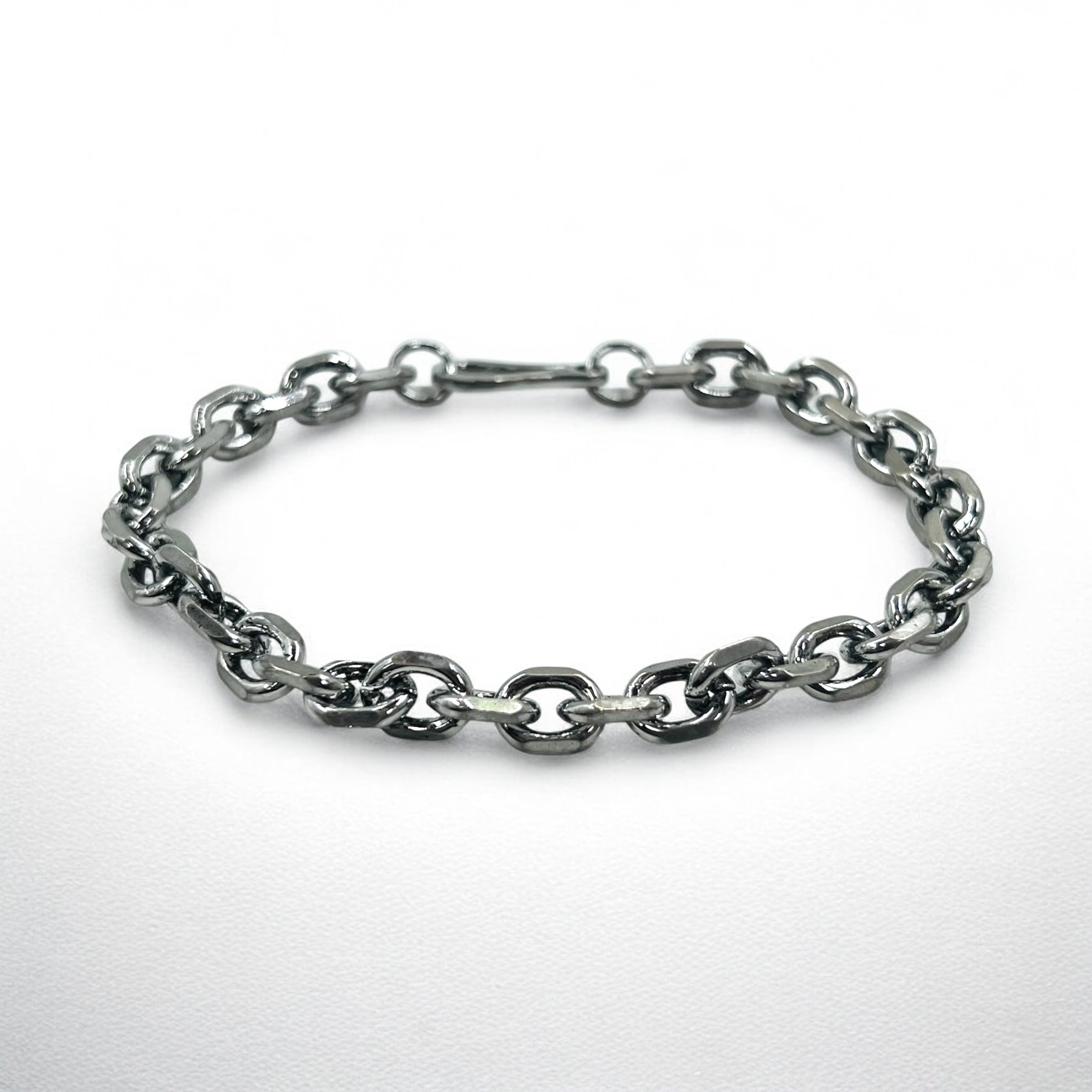 Bracciale a catena vintage in argento a maglie a catena con gancio, argento 925