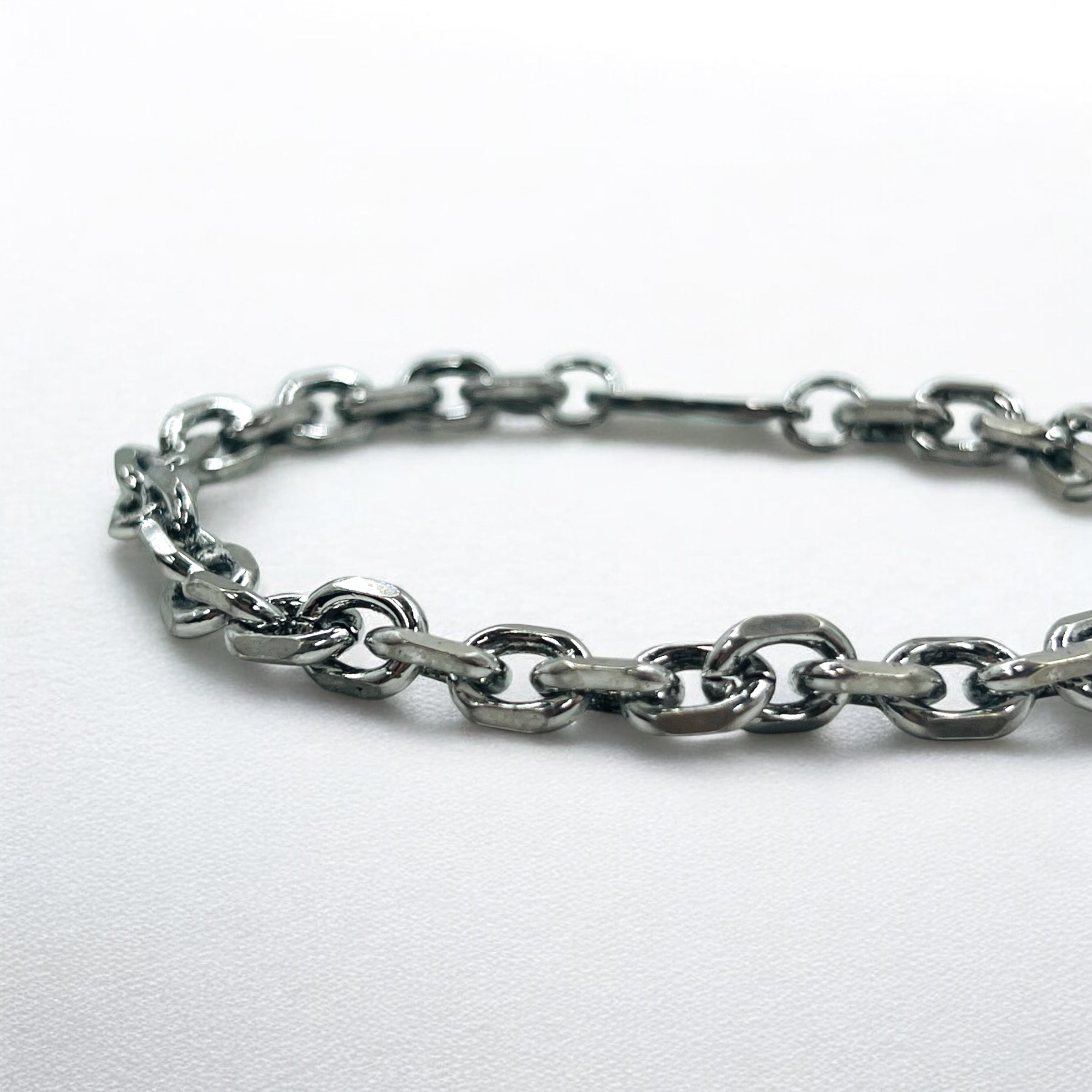 Bracciale a catena vintage in argento a maglie a catena con gancio, argento 925